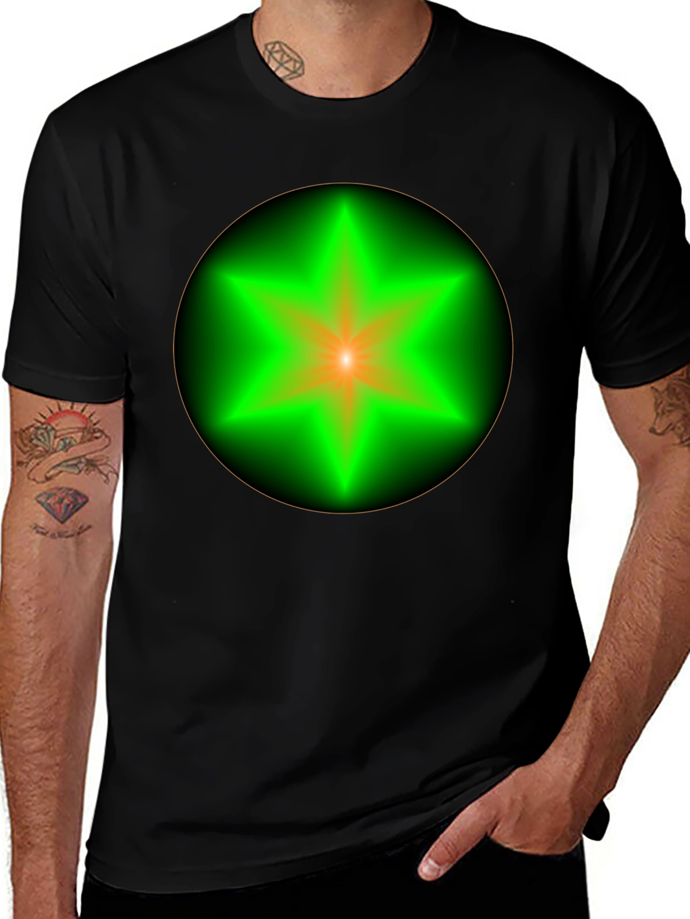 Neon Star Graphic Tee - Stylish Black Cotton T-Shirt