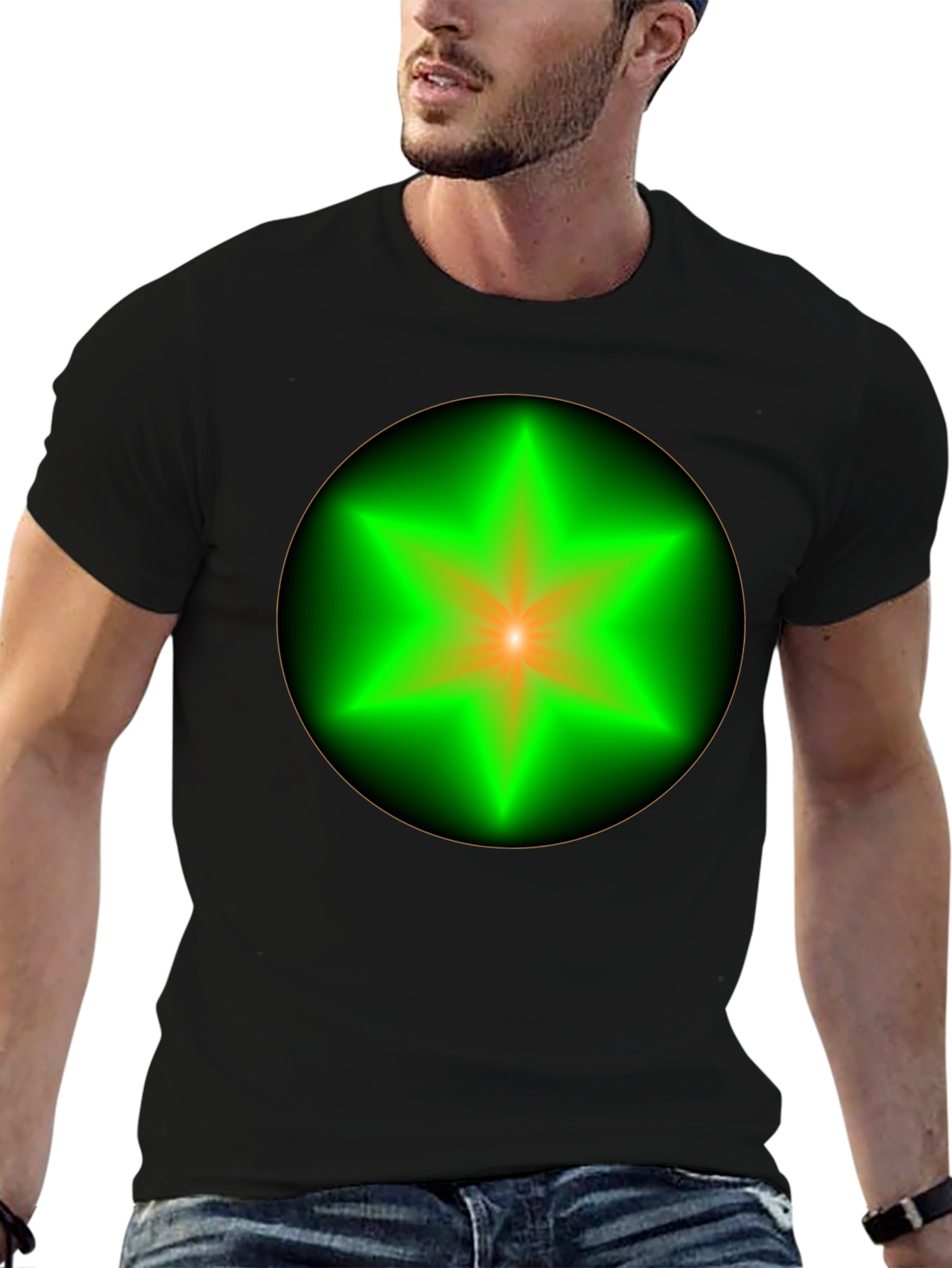 Neon Star Graphic Tee - Stylish Black Cotton T-Shirt
