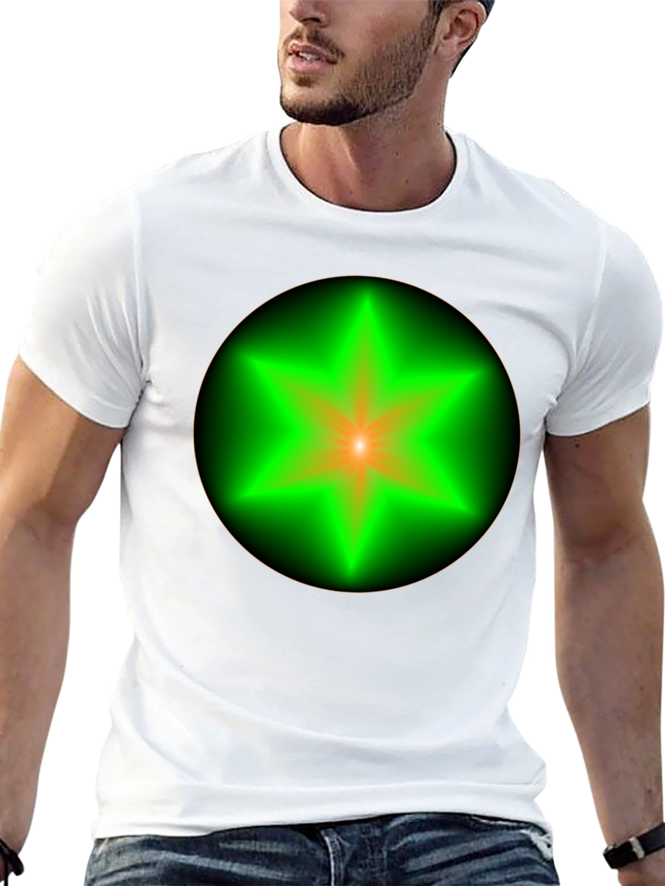 Neon Star Graphic Tee - Stylish Black Cotton T-Shirt