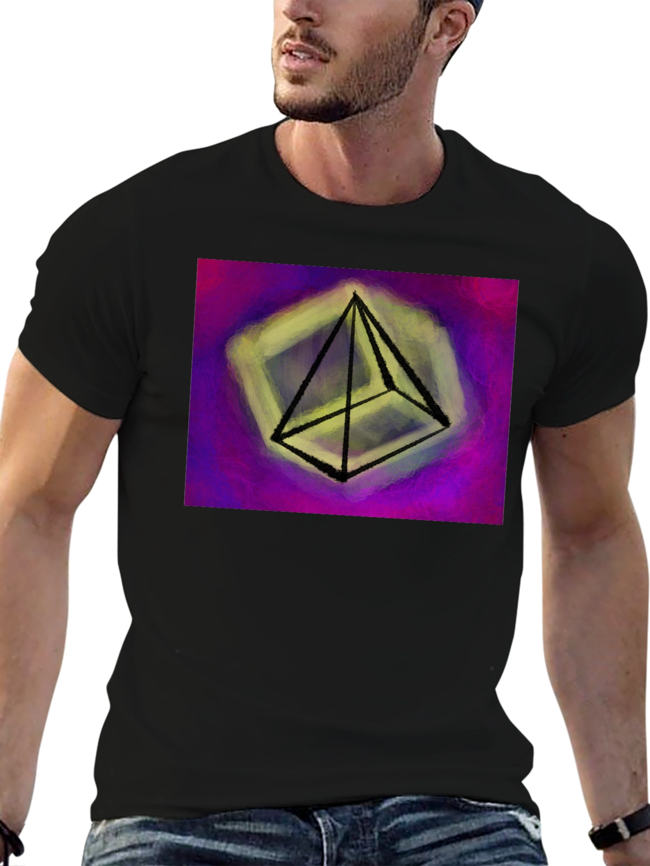 Abstract Pyramid Graphic Tee - Black