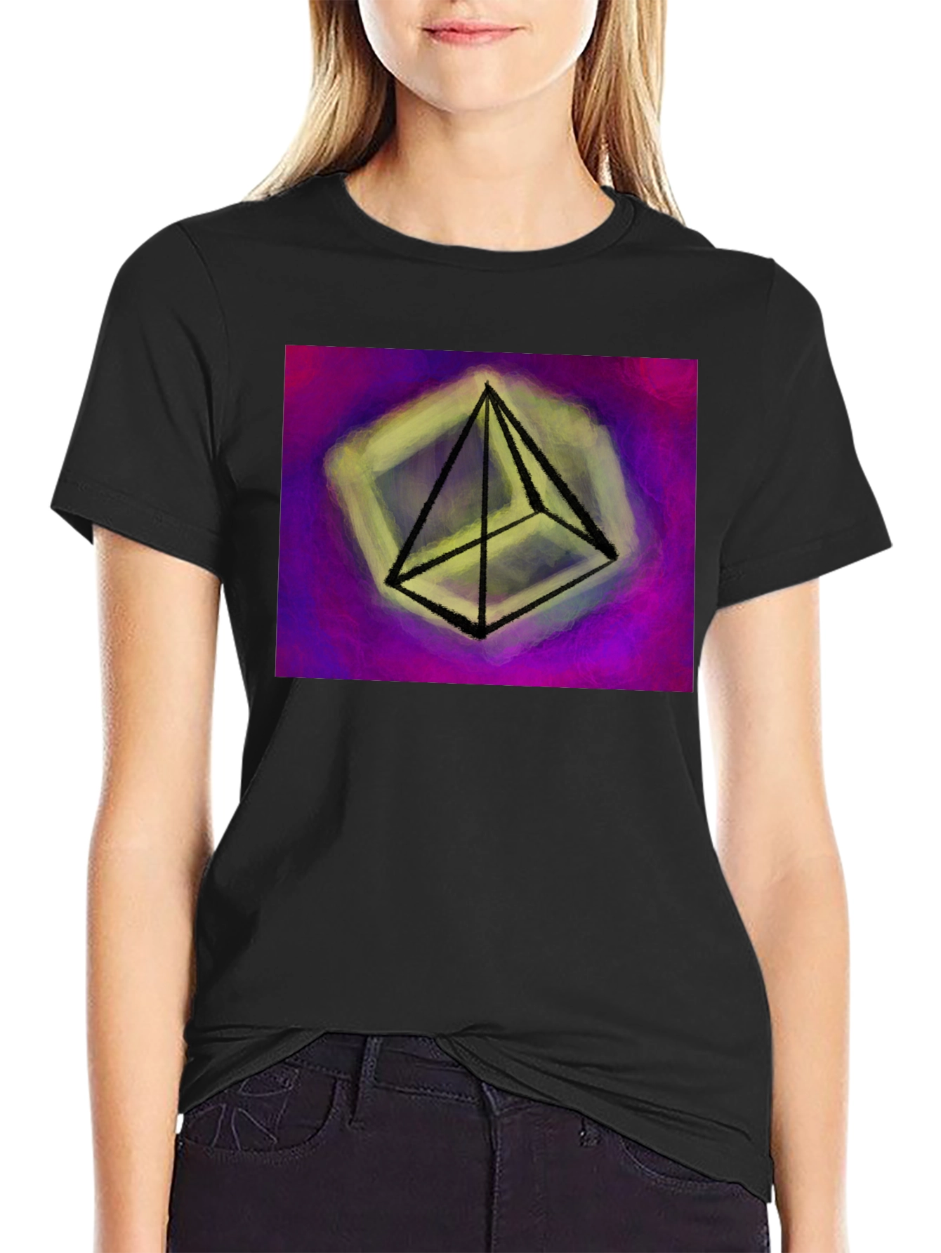 Abstract Pyramid Graphic Tee - Black