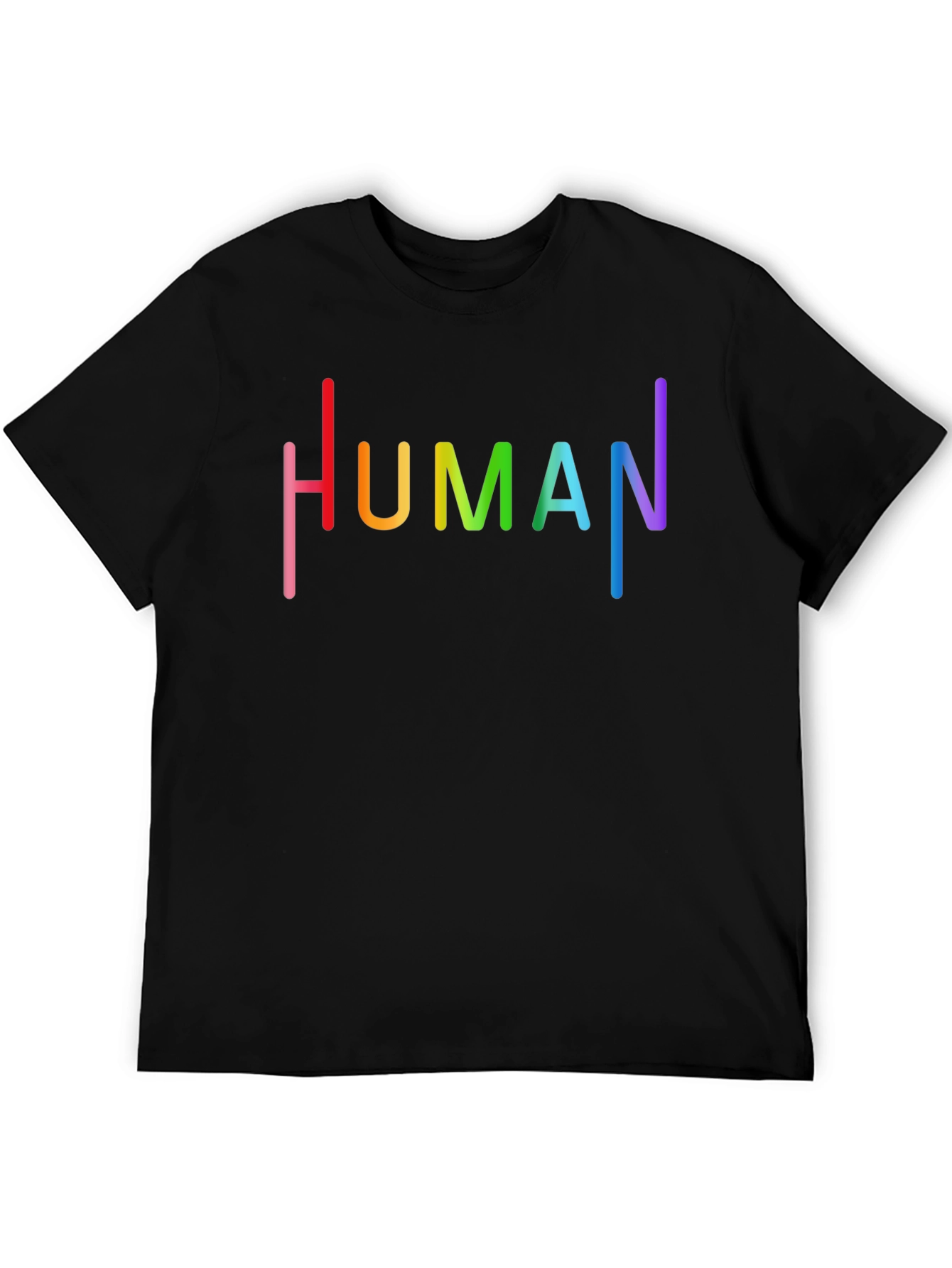 Human Pride Rainbow Text Graphic Black T-Shirt