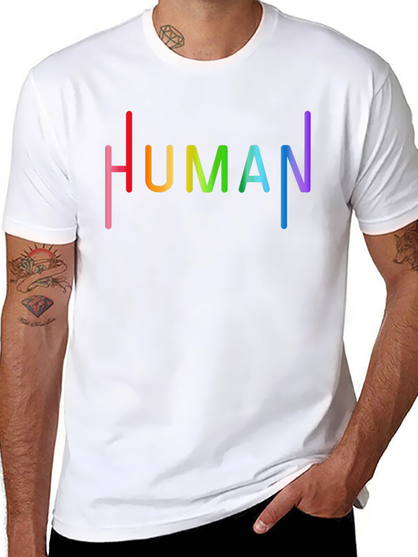 Human Pride Rainbow Text Graphic Black T-Shirt