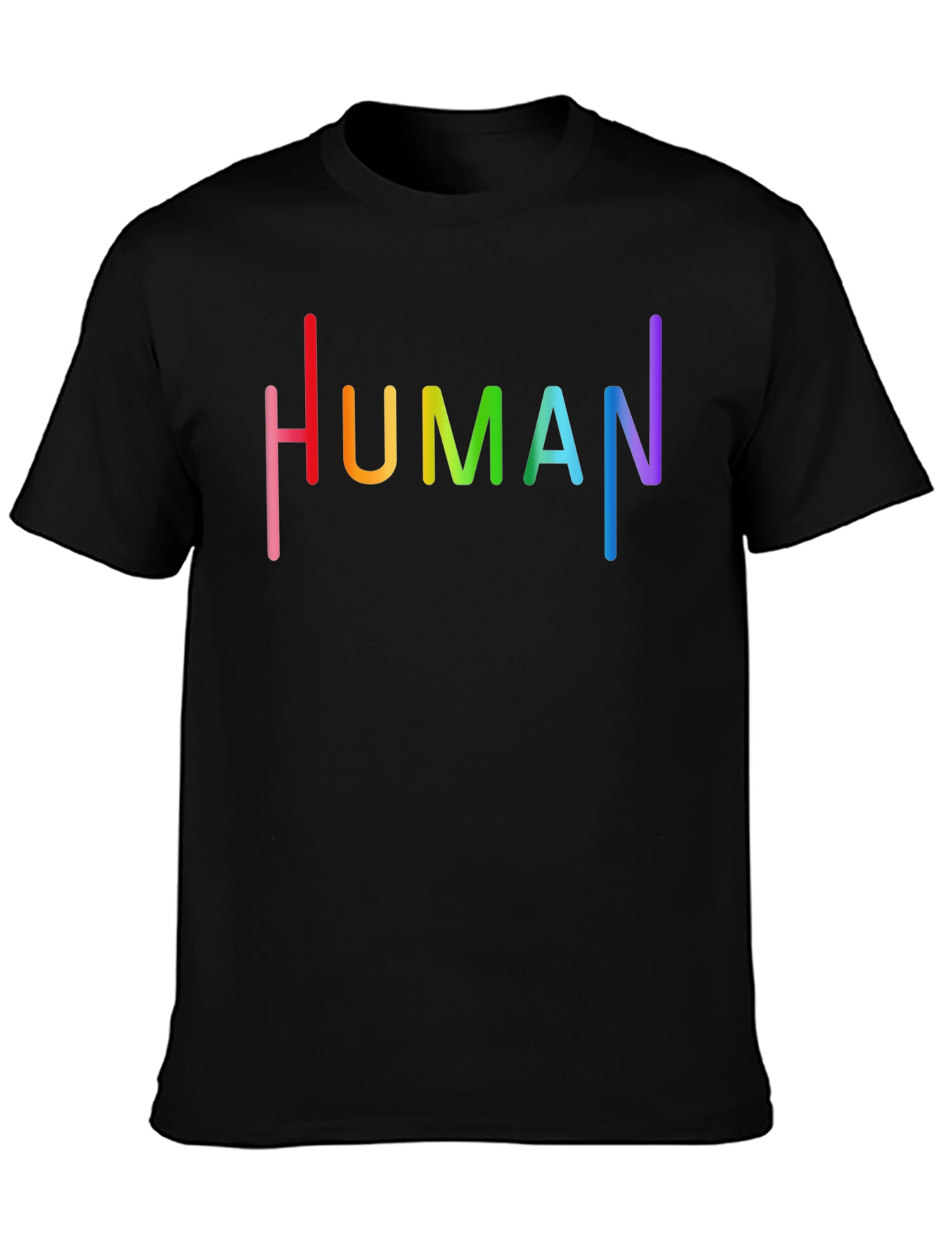 Human Pride Rainbow Text Graphic Black T-Shirt