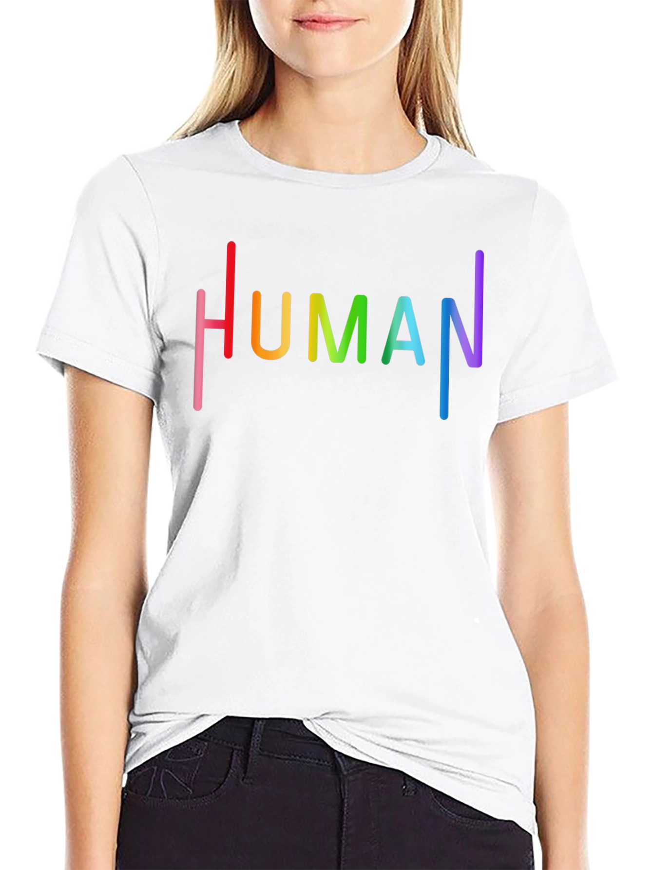 Human Pride Rainbow Text Graphic Black T-Shirt