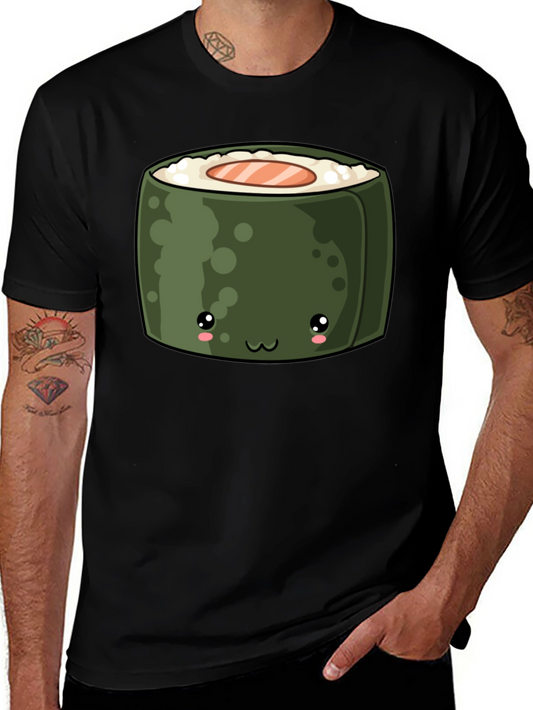 Kawaii Sushi Roll Graphic T-Shirt - Unisex Black Tee