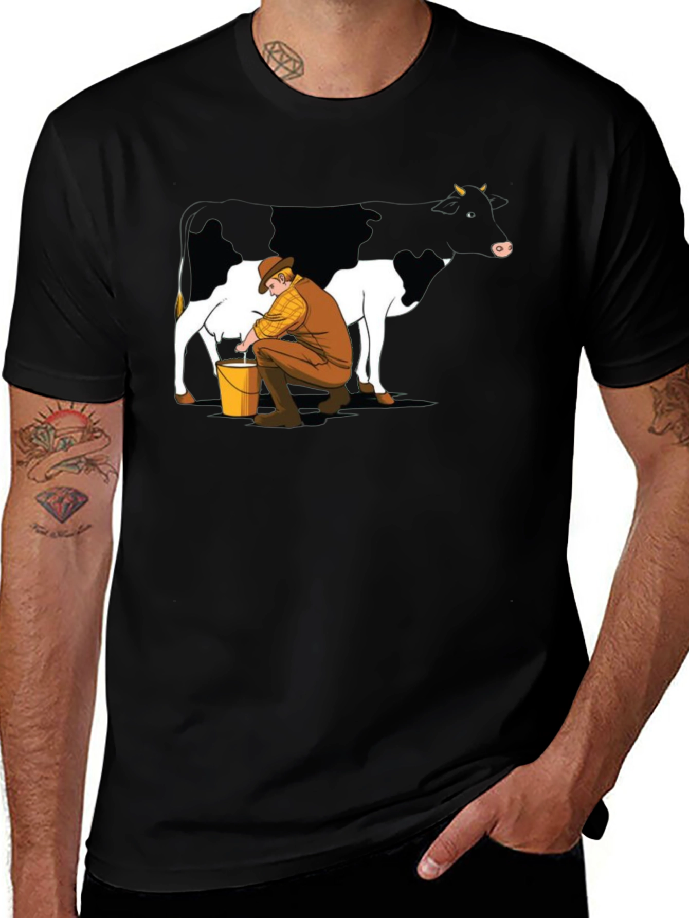 Cow Milking Graphic Tee - Black