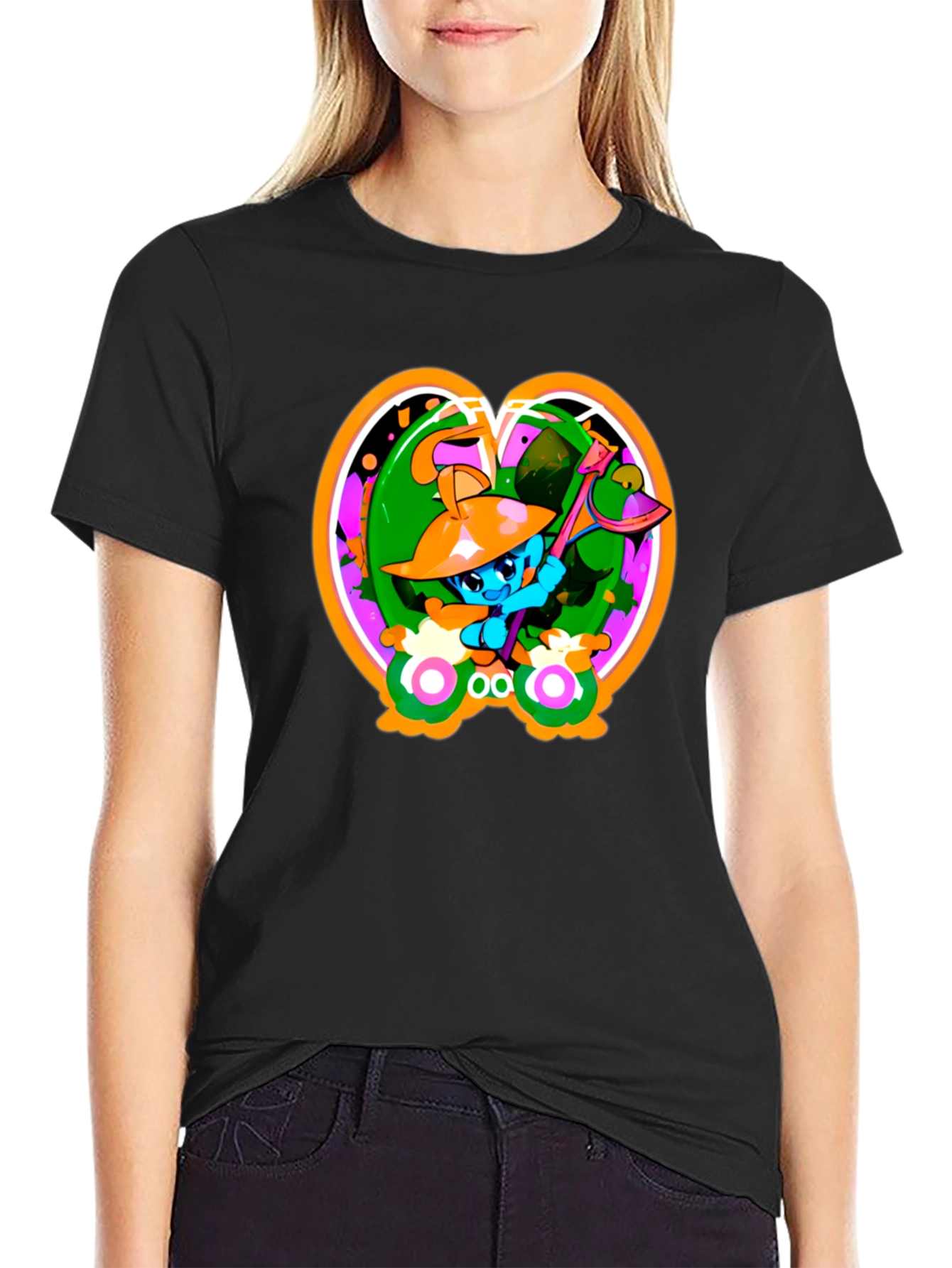 Fun Cartoon Graphic Black T-Shirt