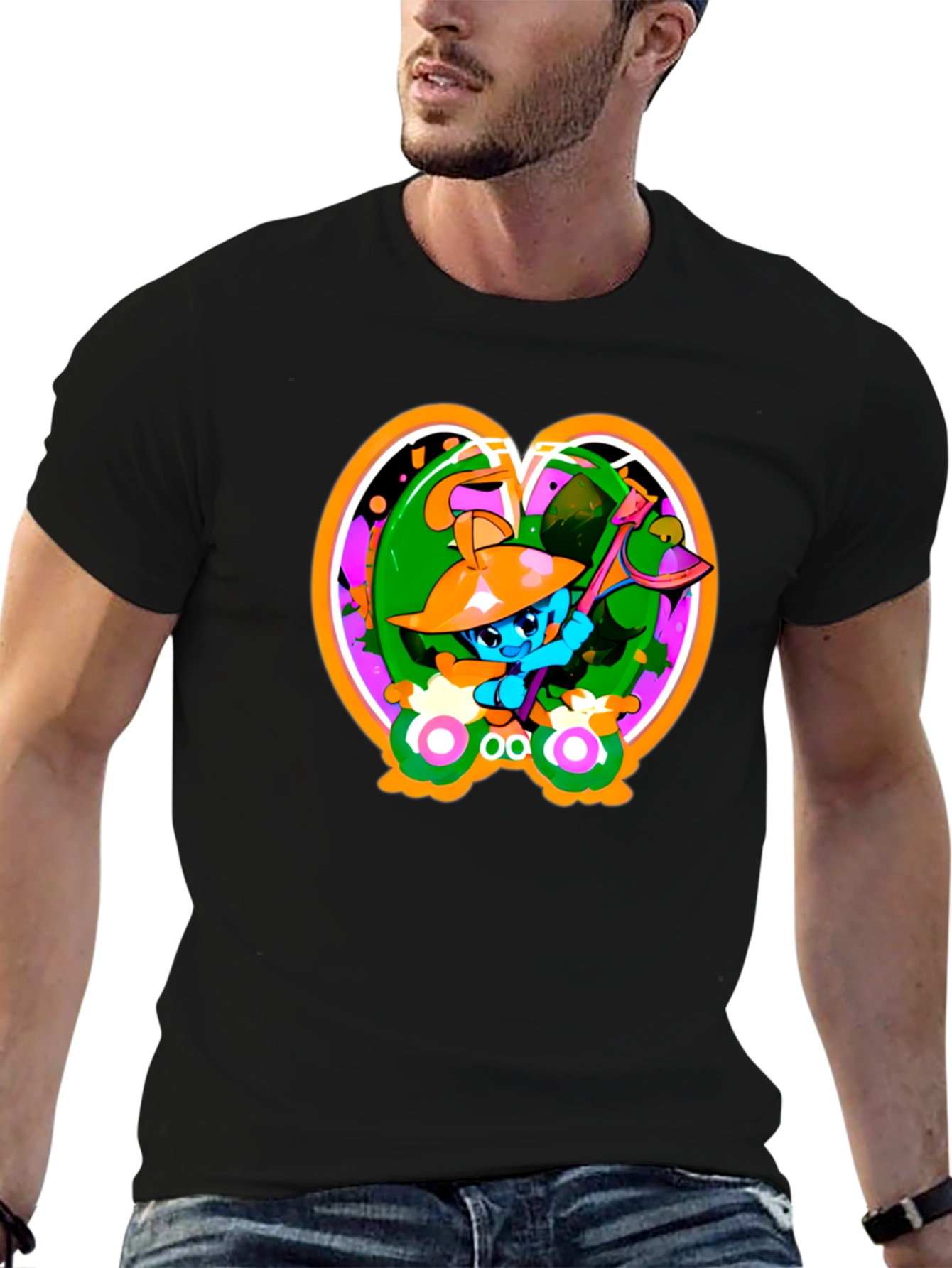 Fun Cartoon Graphic Black T-Shirt