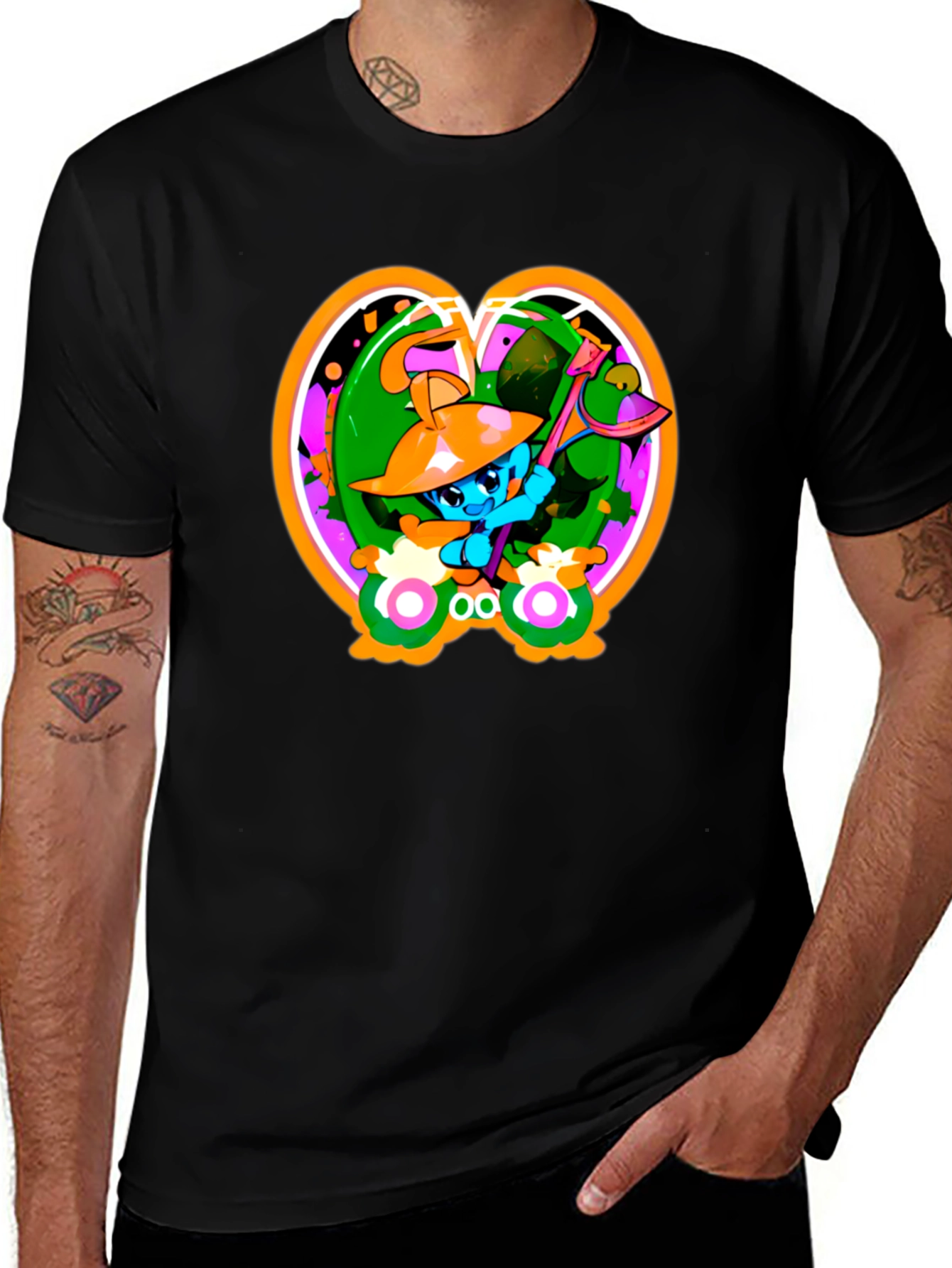 Fun Cartoon Graphic Black T-Shirt
