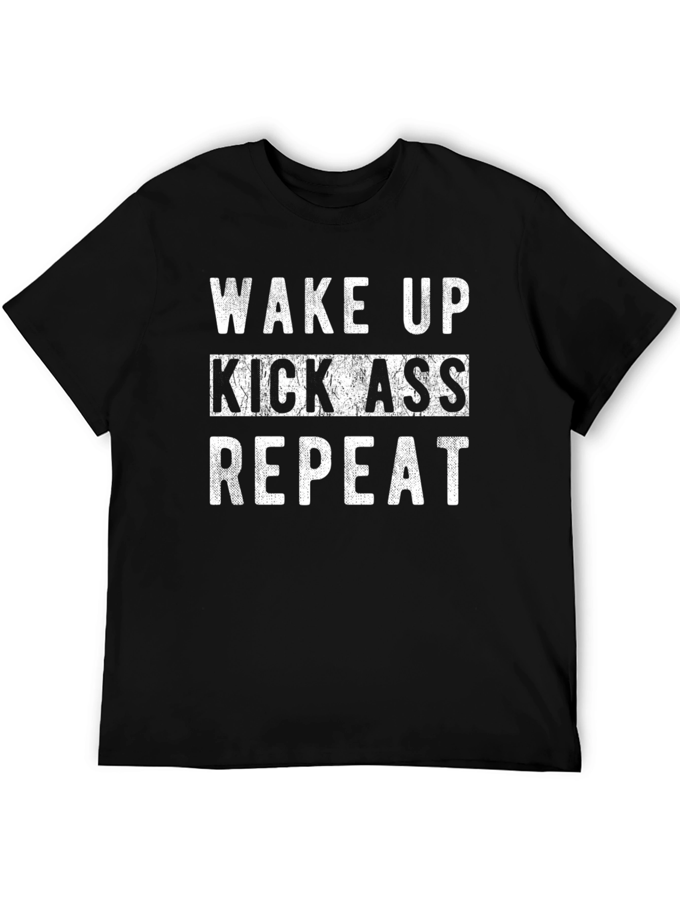 Wake Up Kick Ass Repeat Black Graphic Tee