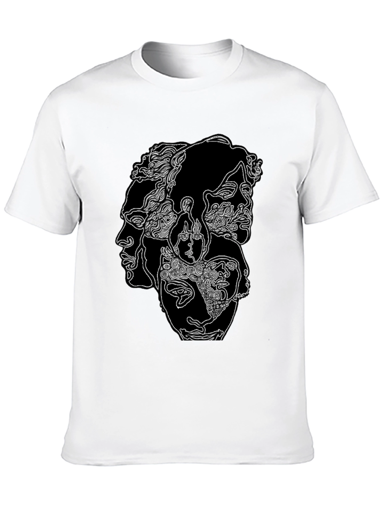 Abstract Faces Graphic Print Black T-Shirt