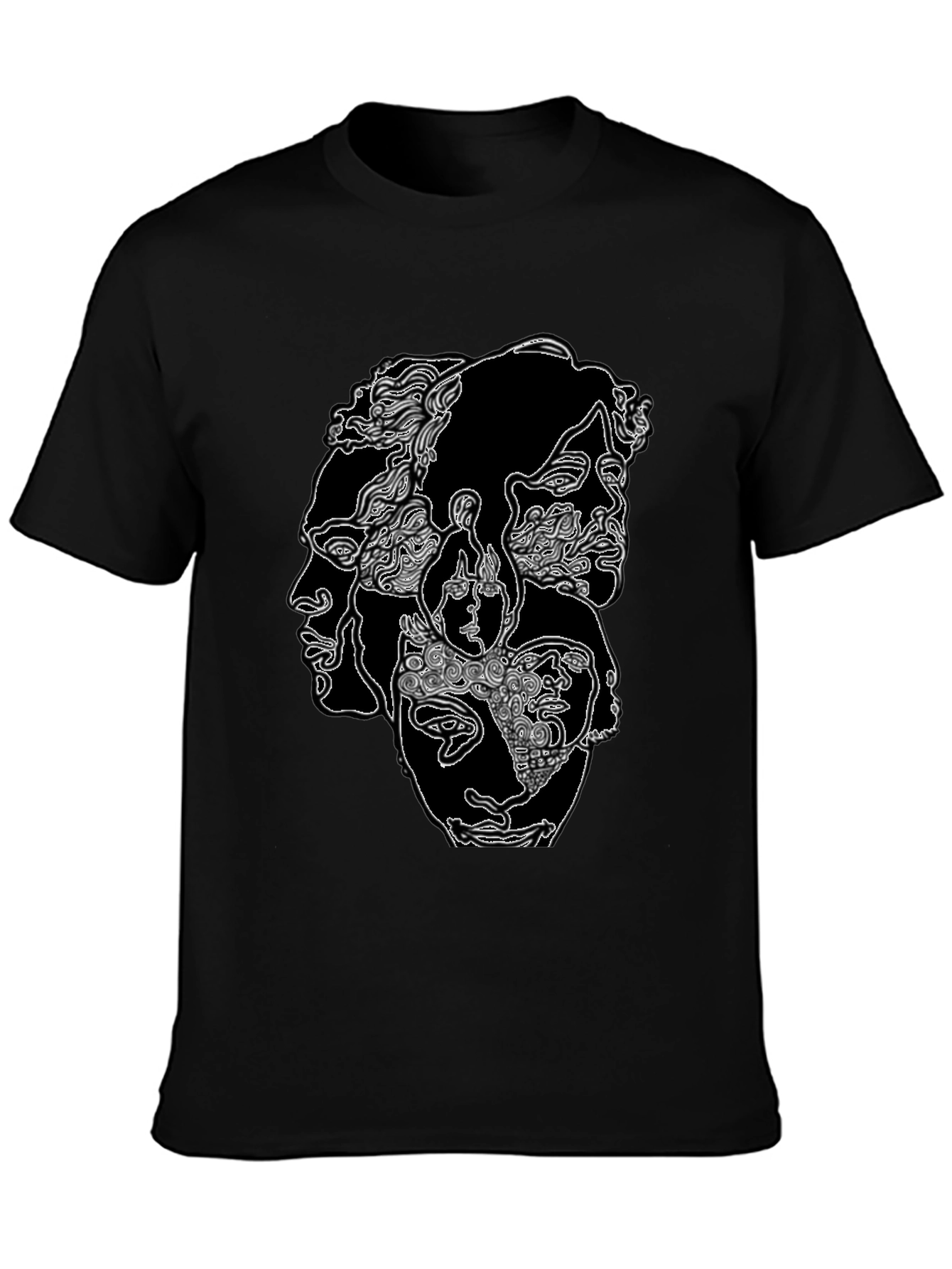 Abstract Faces Graphic Print Black T-Shirt