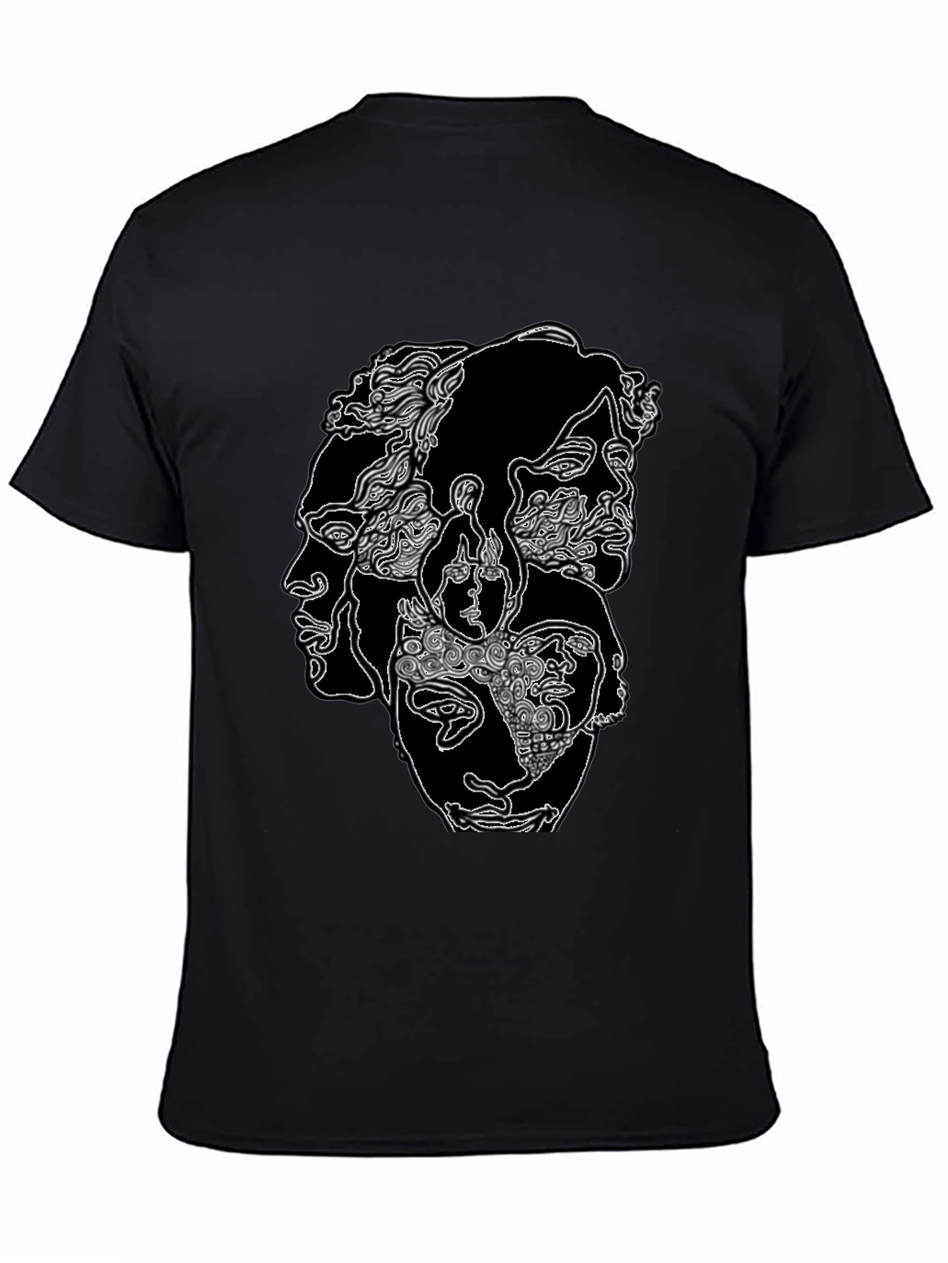 Abstract Faces Graphic Print Black T-Shirt
