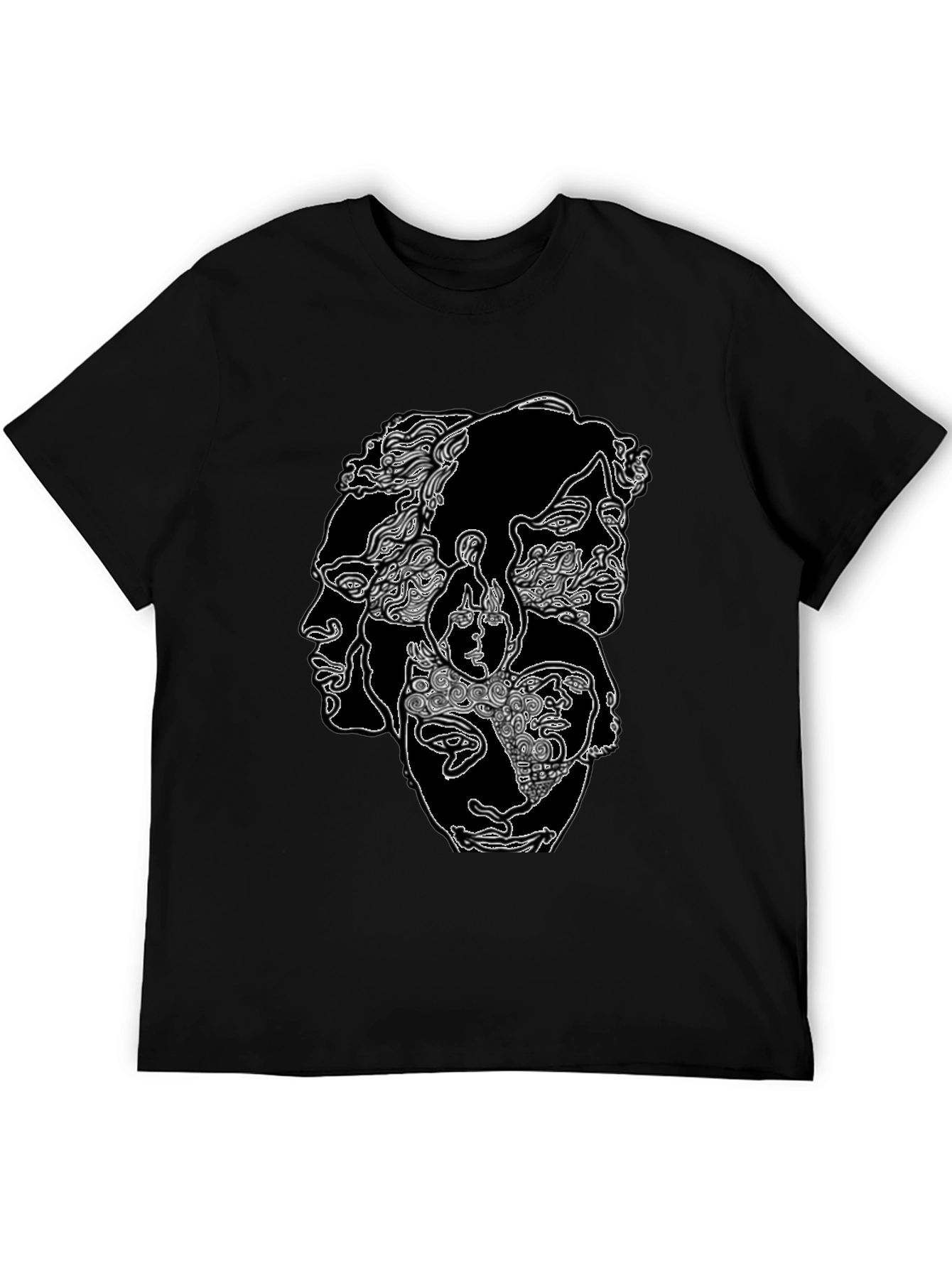 Abstract Faces Graphic Print Black T-Shirt