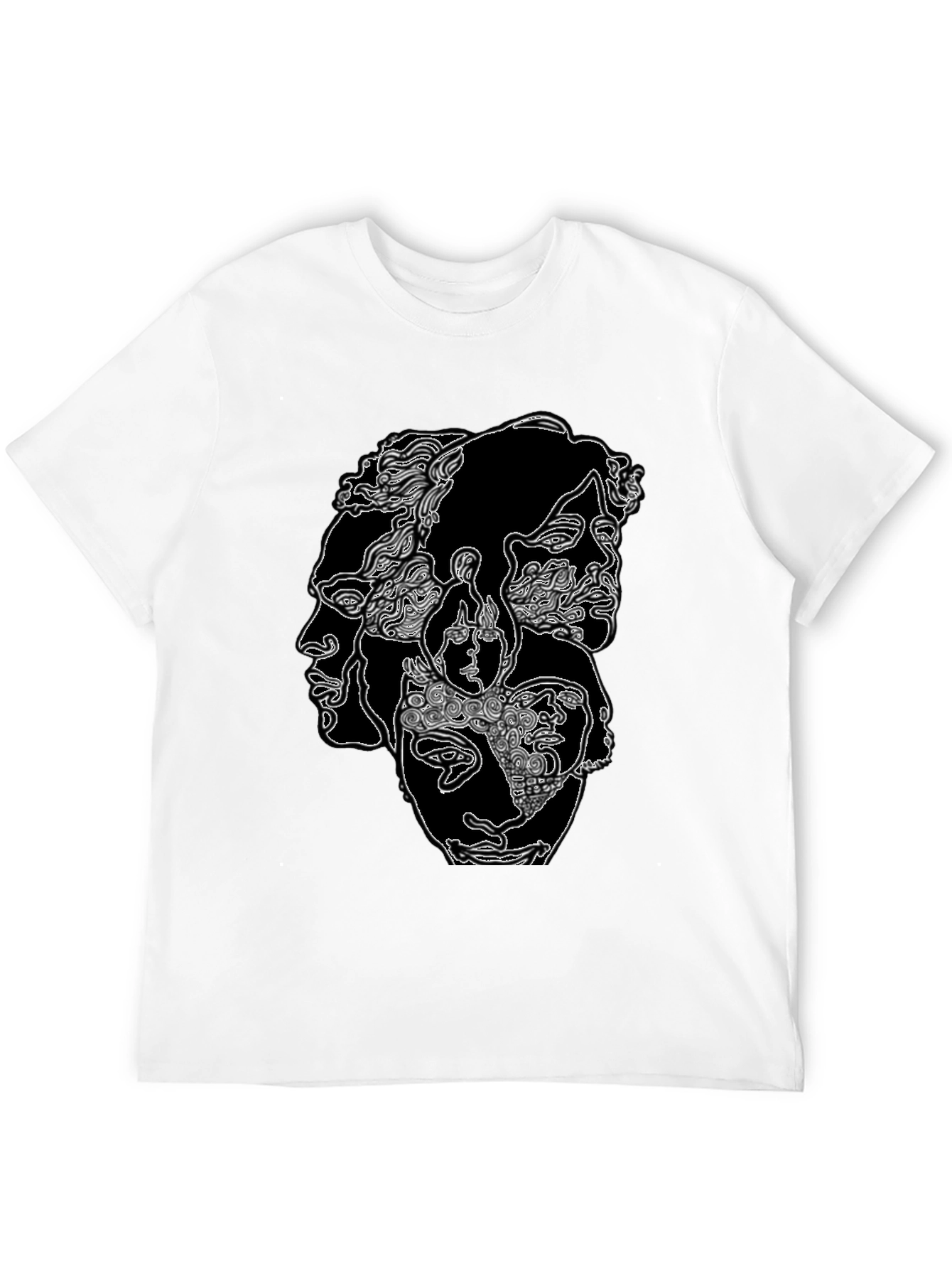 Abstract Faces Graphic Print Black T-Shirt