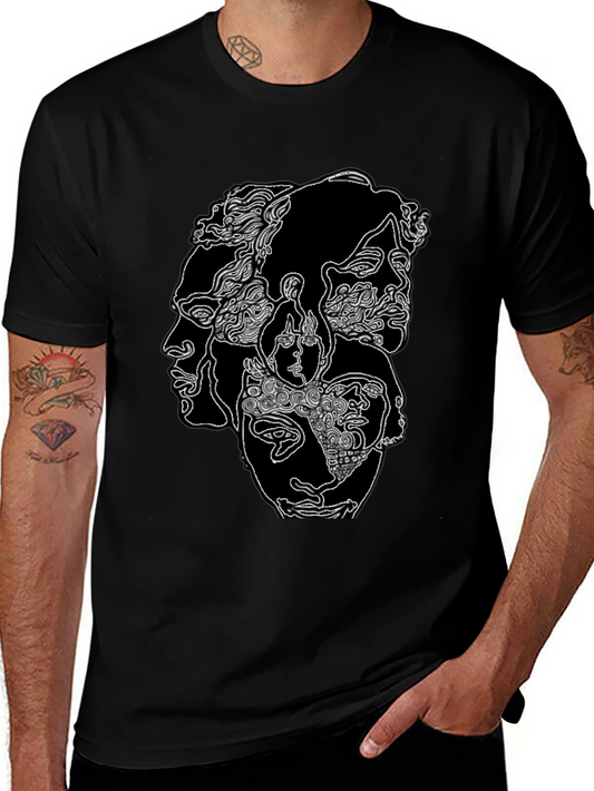 Abstract Faces Graphic Print Black T-Shirt