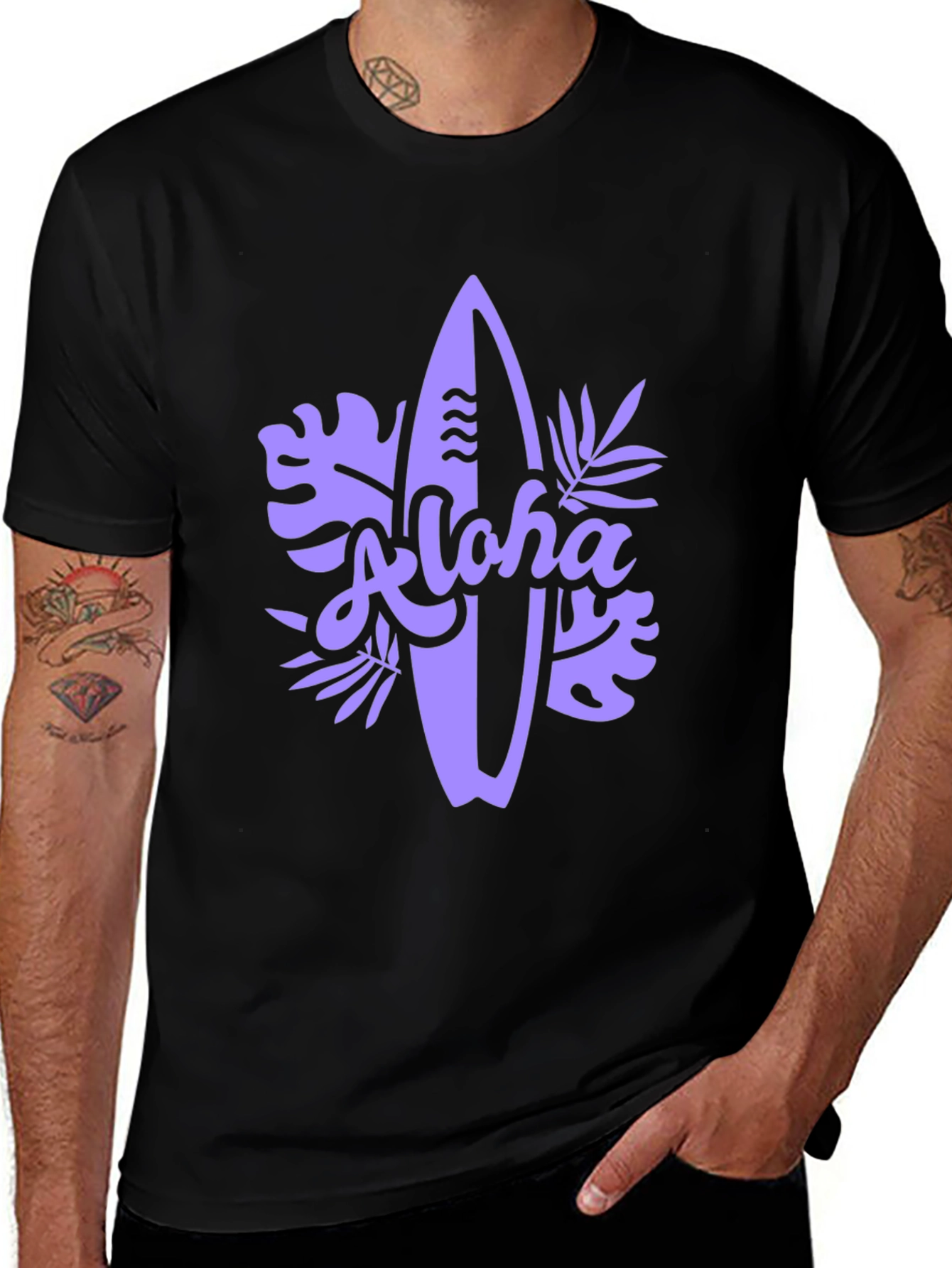 Aloha Surfboard Graphic Tee - Black Casual T-Shirt
