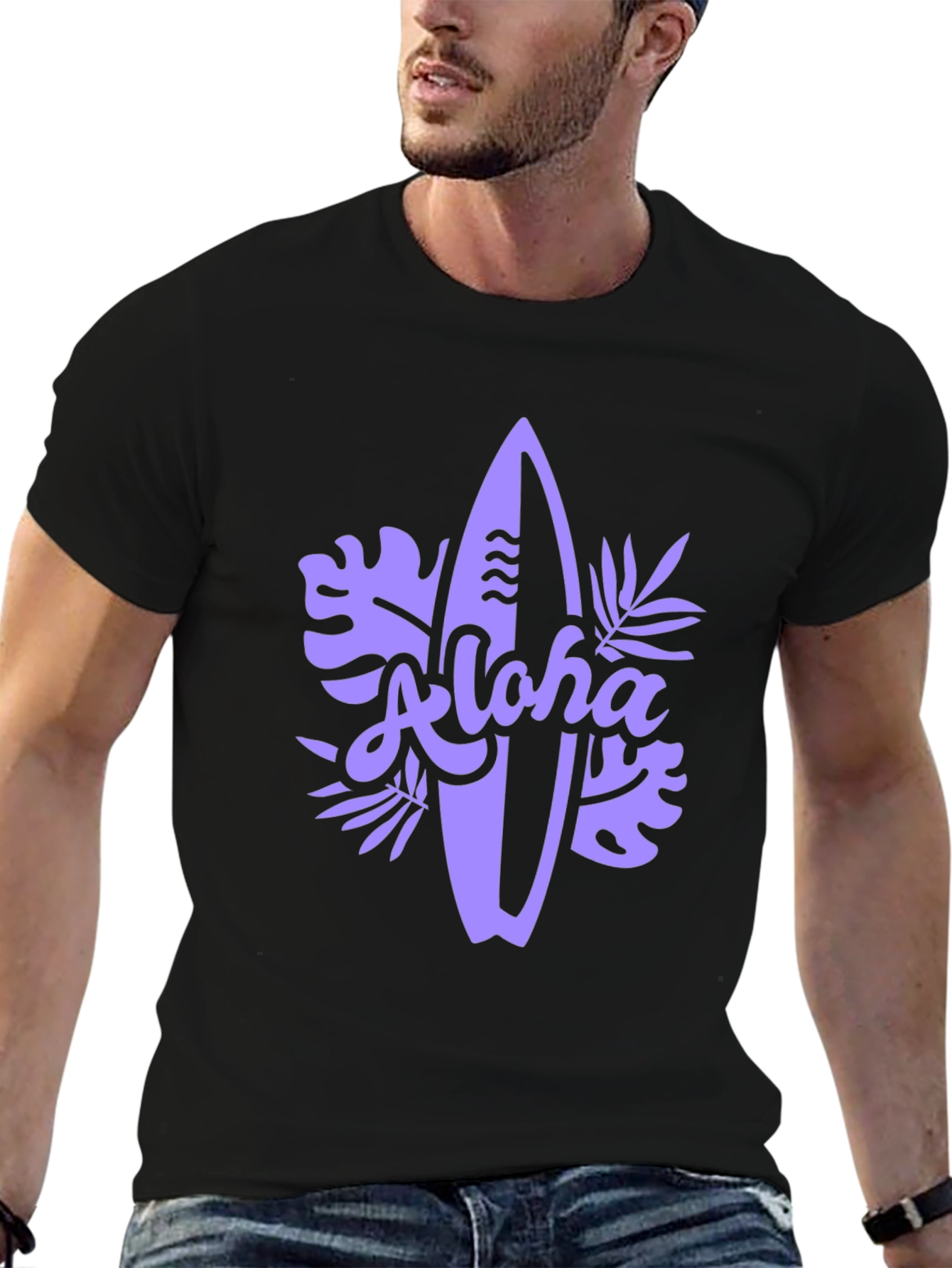 Aloha Surfboard Graphic Tee - Black Casual T-Shirt