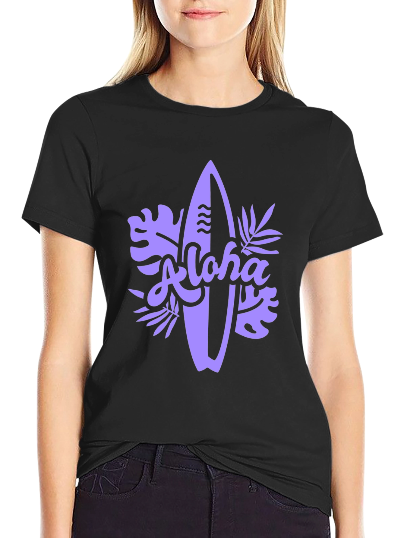 Aloha Surfboard Graphic Tee - Black Casual T-Shirt