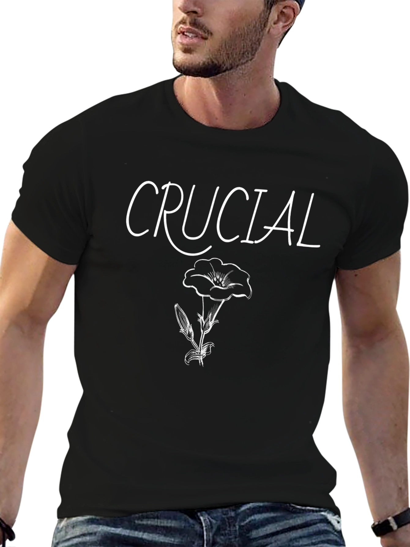 Crucial Flower Graphic Tee - Black Casual T-Shirt