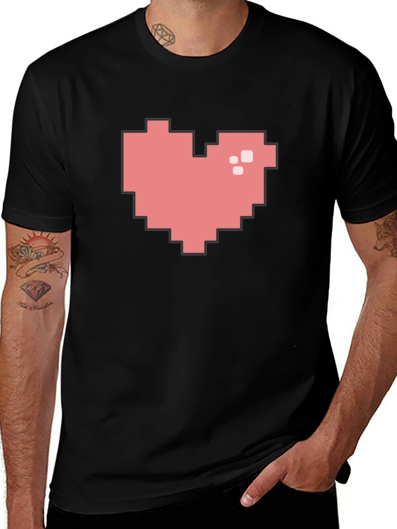 Pixel Heart Black T-Shirt - Gamer Style