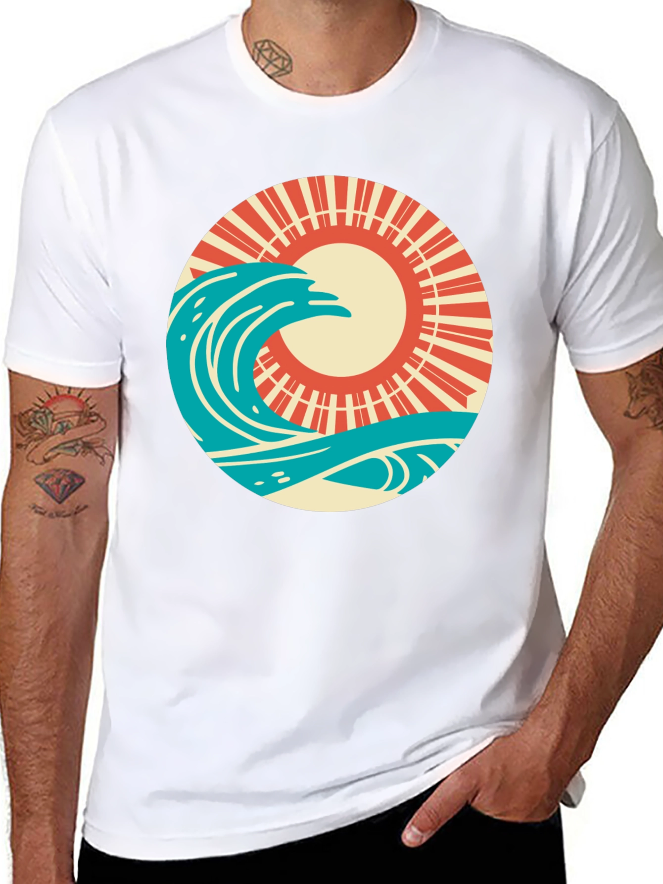 Retro Wave and Sun Graphic T-Shirt