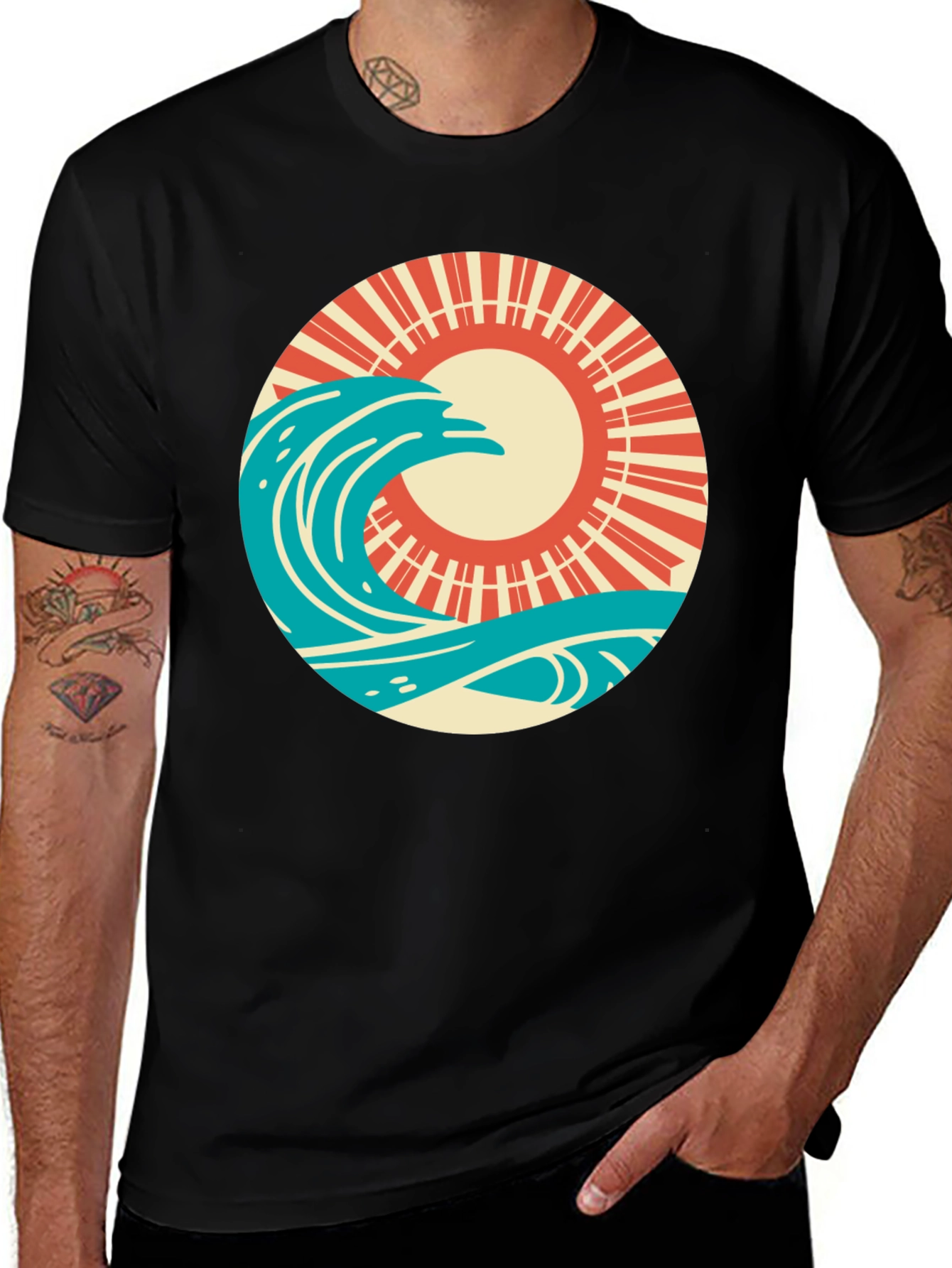 Retro Wave and Sun Graphic T-Shirt