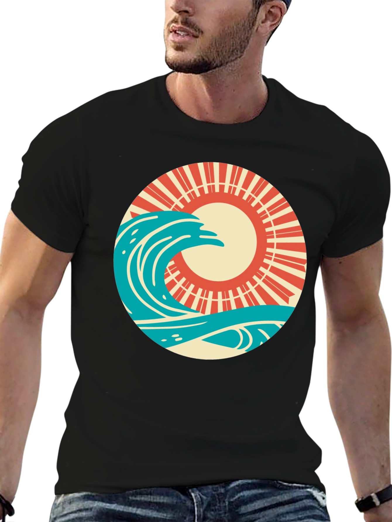 Retro Wave and Sun Graphic T-Shirt