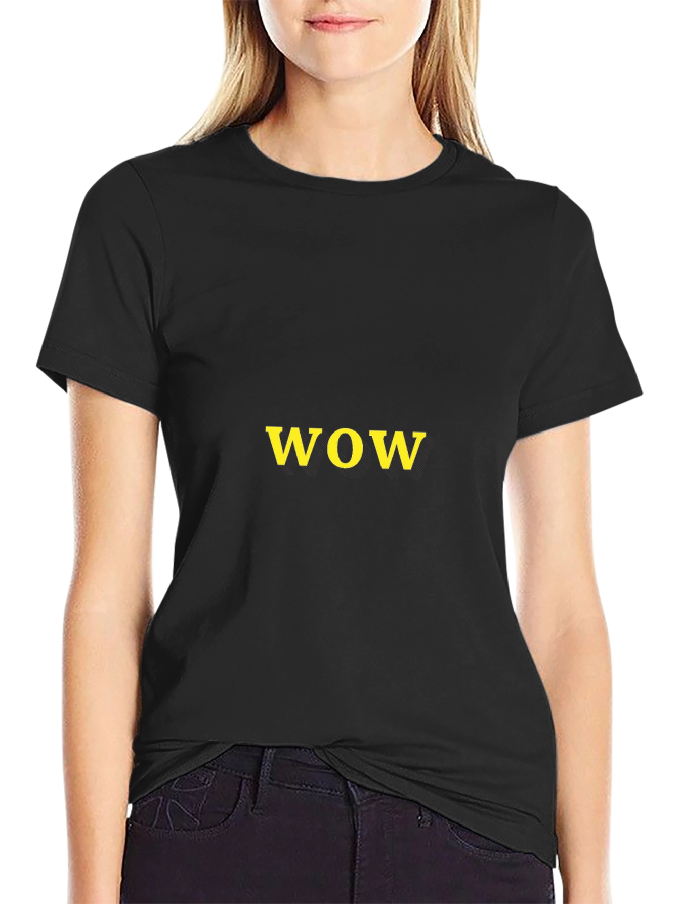 WOW Graphic Tee - Black Casual T-Shirt