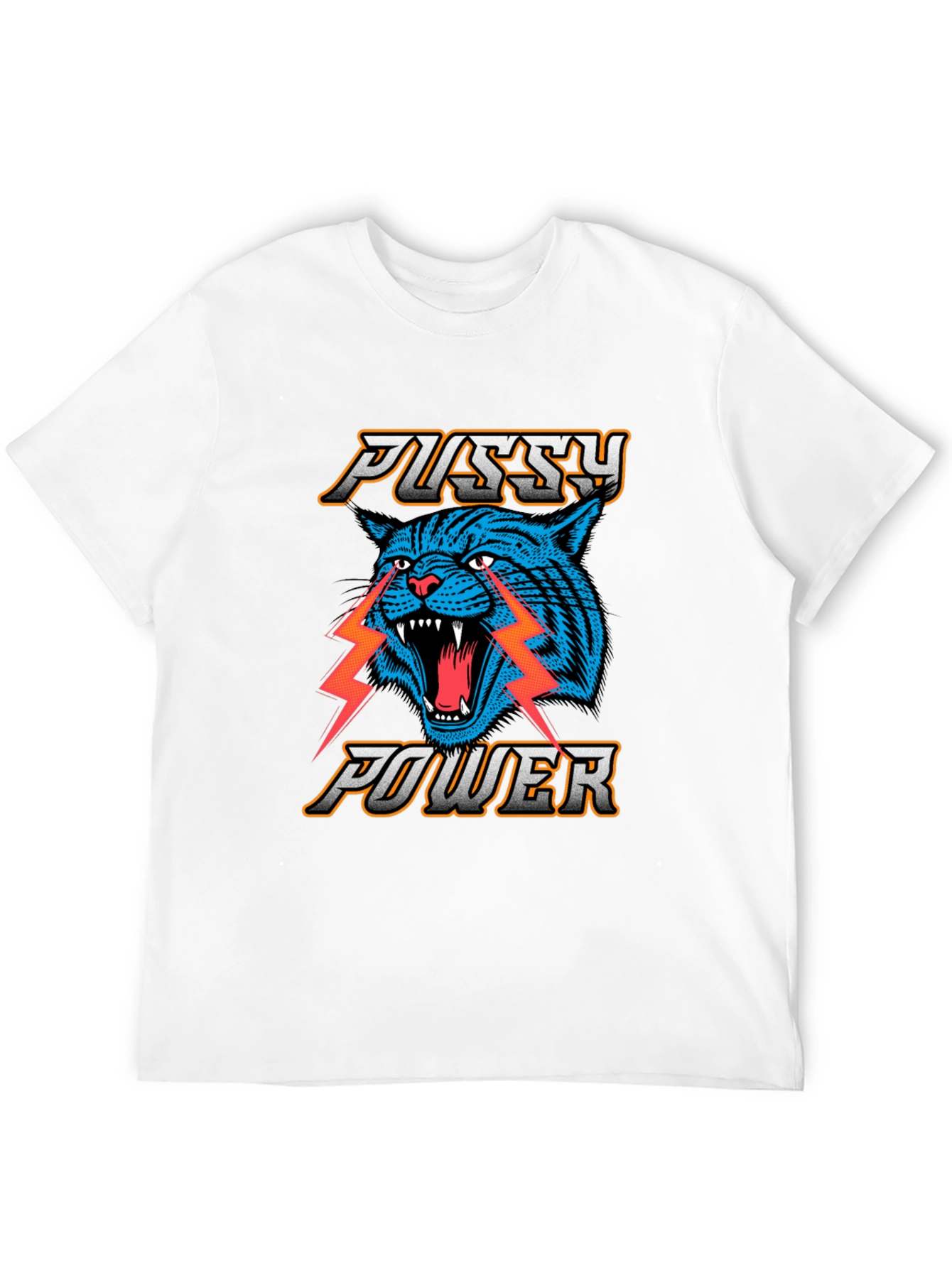 Pussy Power Graphic Tee - Blue Cat Lightning