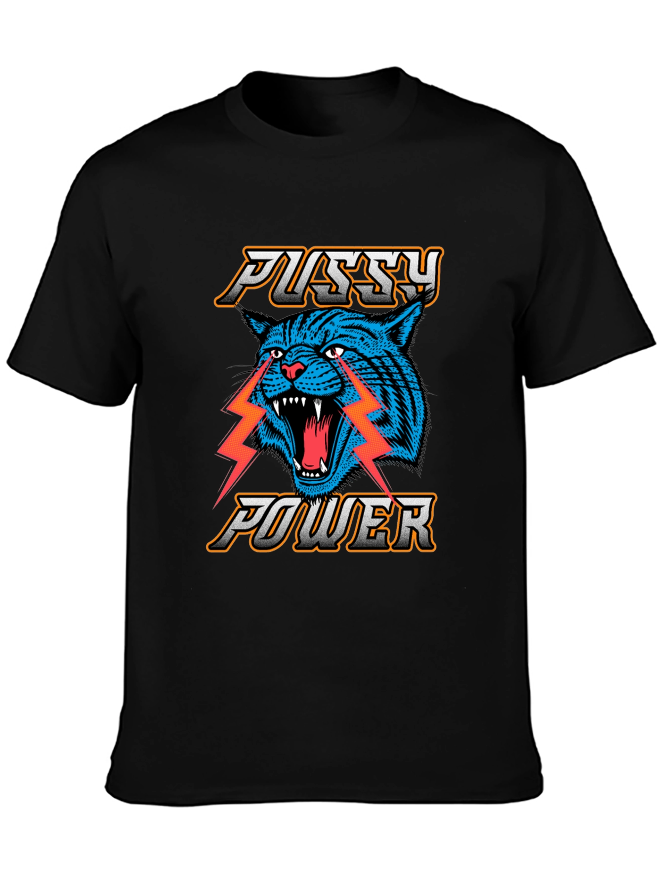 Pussy Power Graphic Tee - Blue Cat Lightning