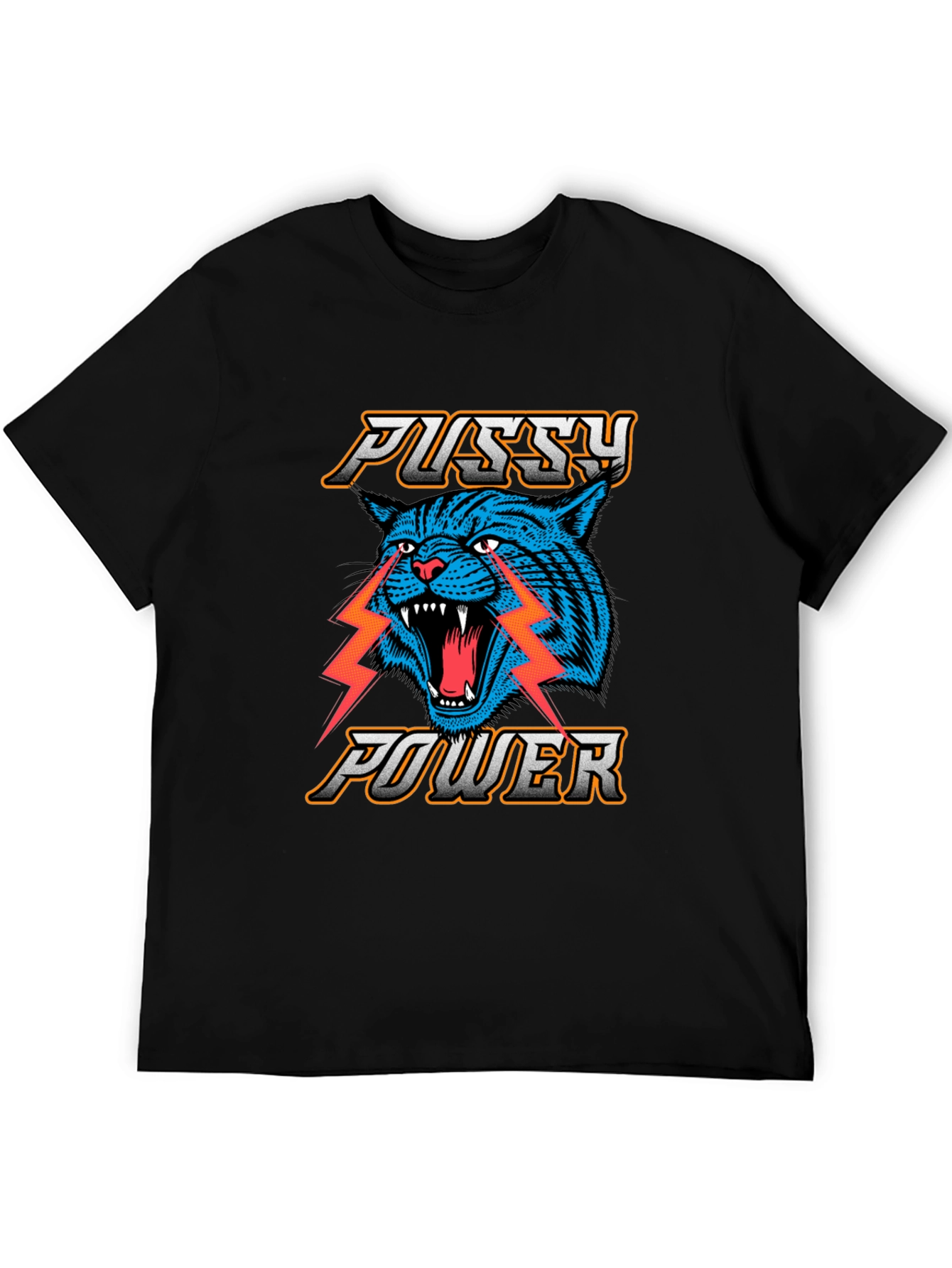 Pussy Power Graphic Tee - Blue Cat Lightning