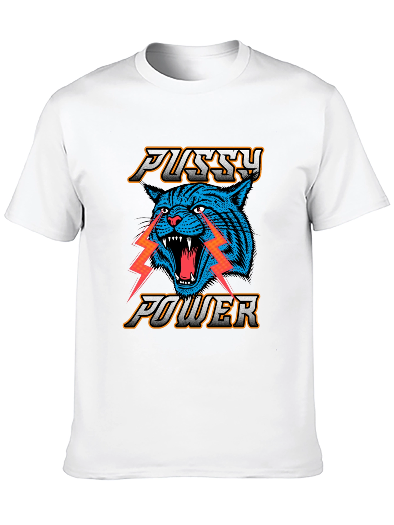 Pussy Power Graphic Tee - Blue Cat Lightning