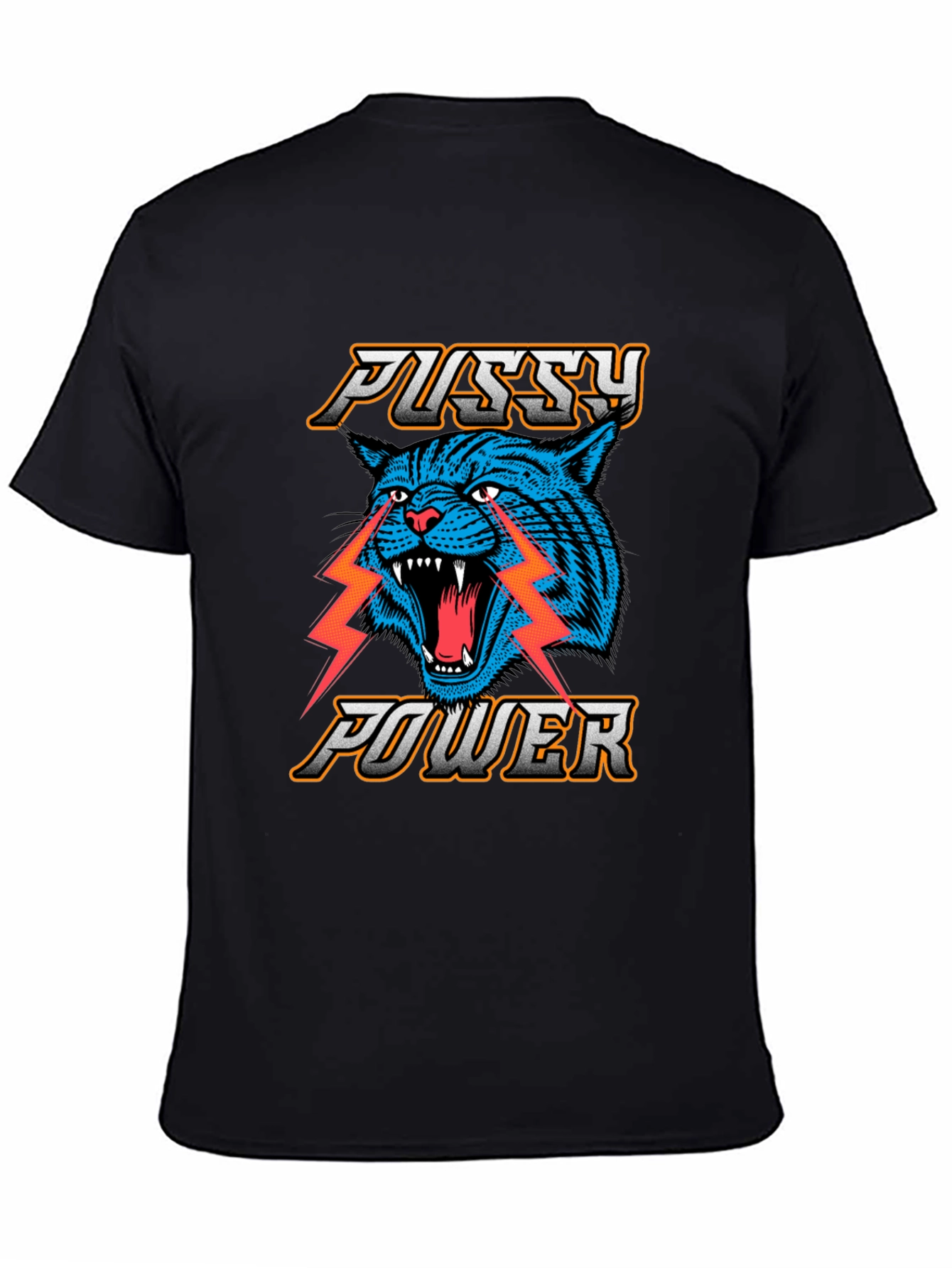 Pussy Power Graphic Tee - Blue Cat Lightning