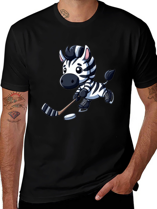 Zebra Hockey Player T-Shirt - Cool Cartoon Design