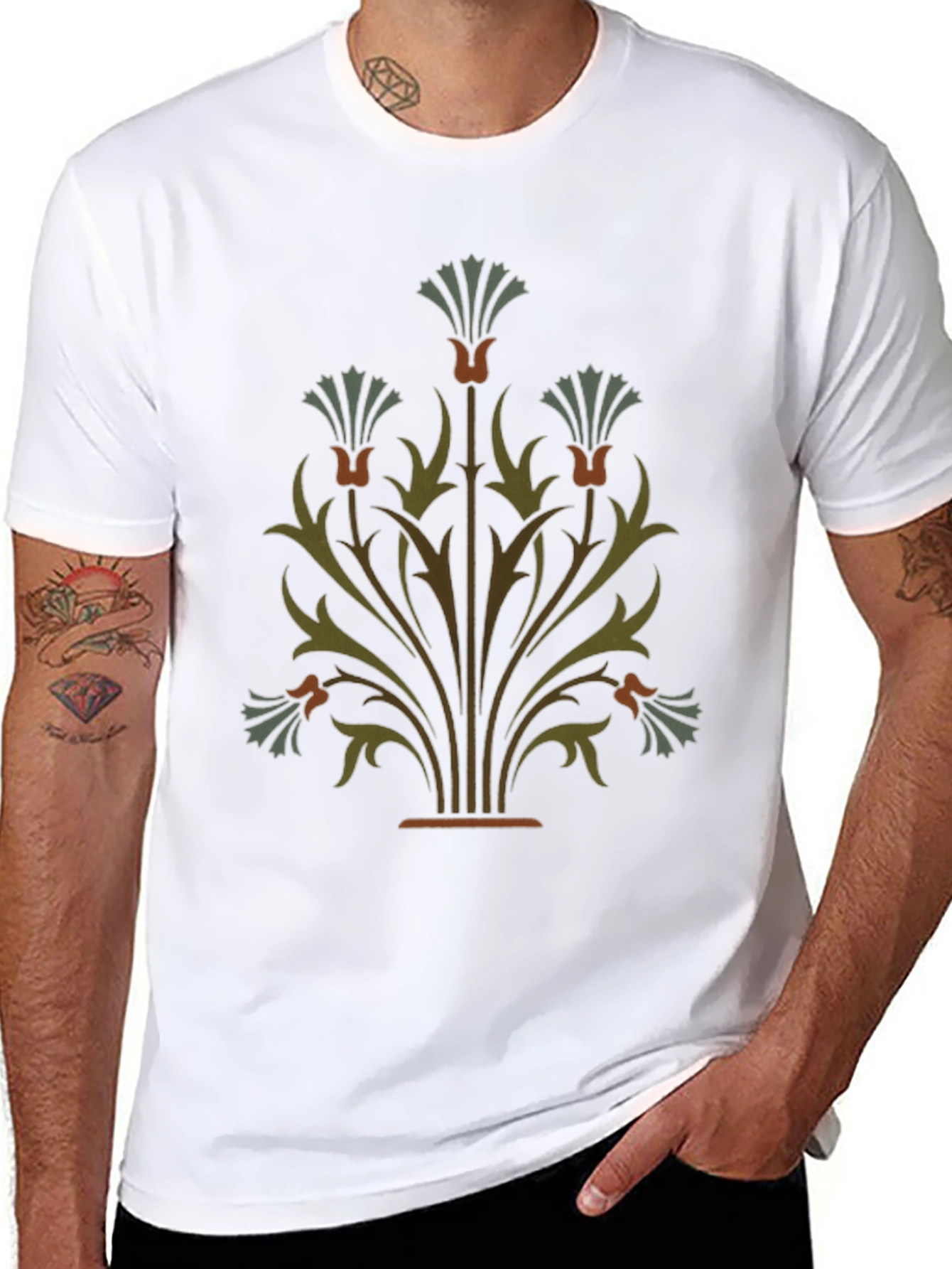 Elegant Floral Graphic Black T-Shirt