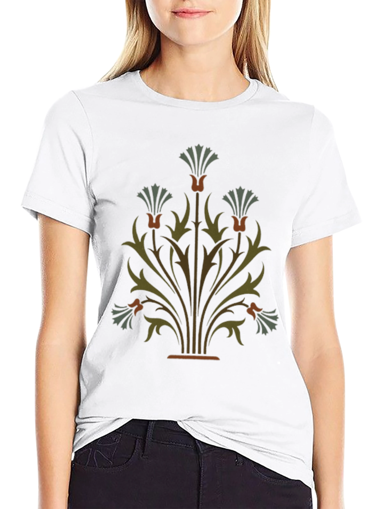 Elegant Floral Graphic Black T-Shirt