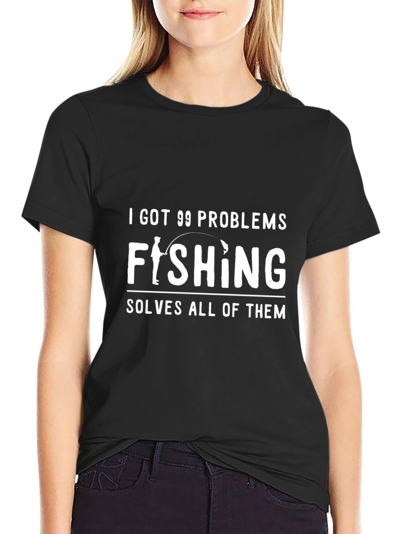Fishing Solves Problems Tee - Black Graphic T-Shirt