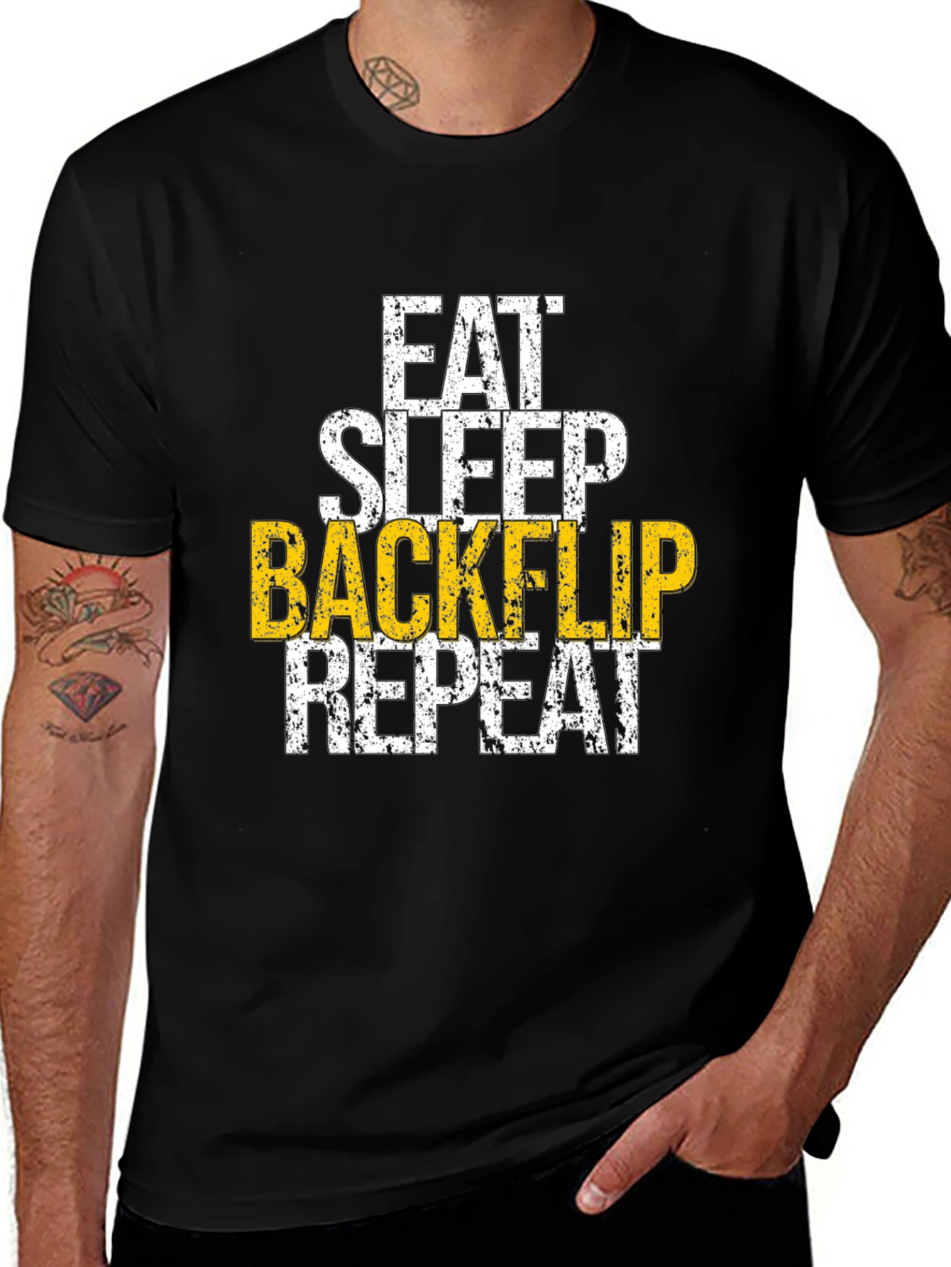 Eat Sleep Backflip Repeat Graphic Tee - Black