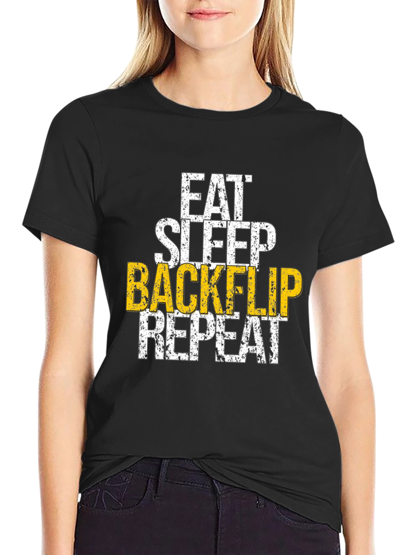 Eat Sleep Backflip Repeat Graphic Tee - Black