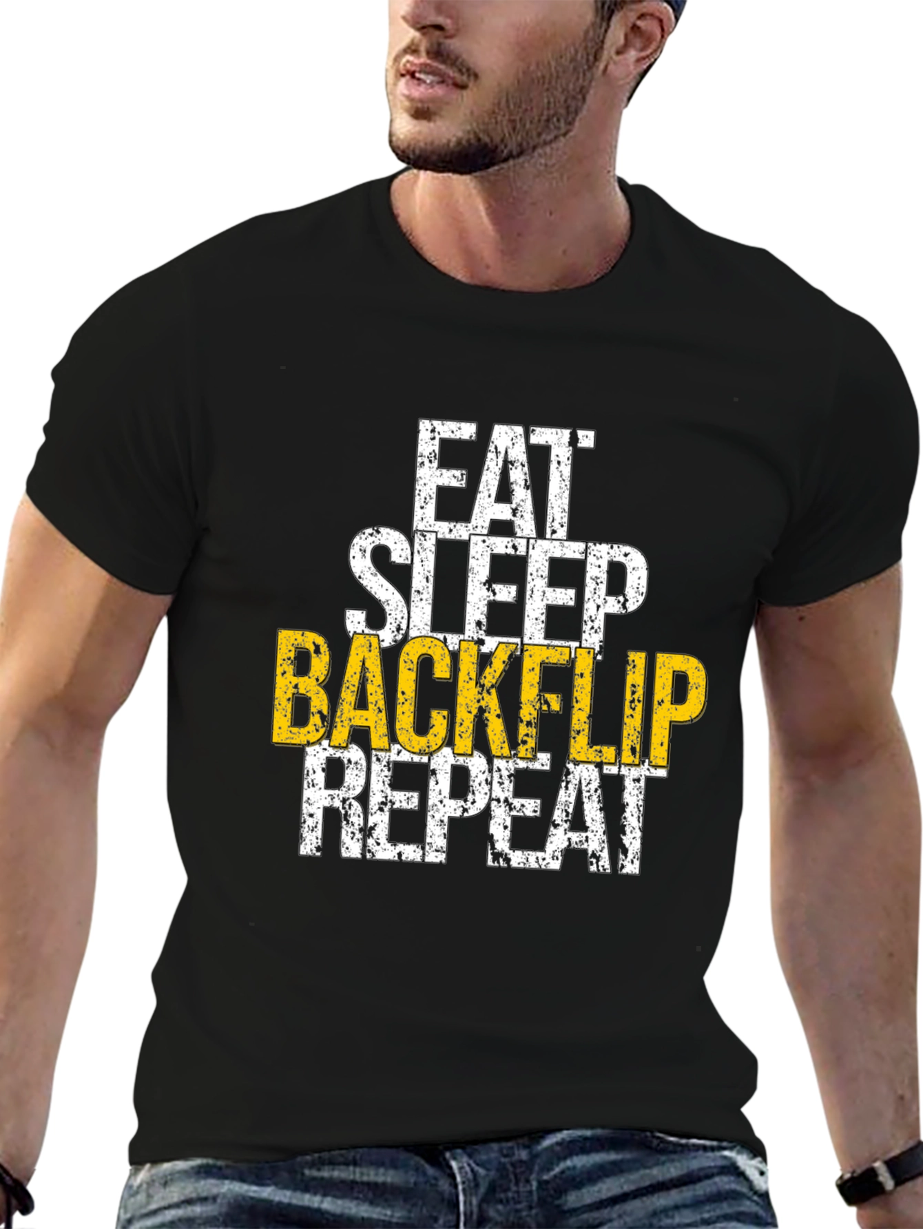 Eat Sleep Backflip Repeat Graphic Tee - Black