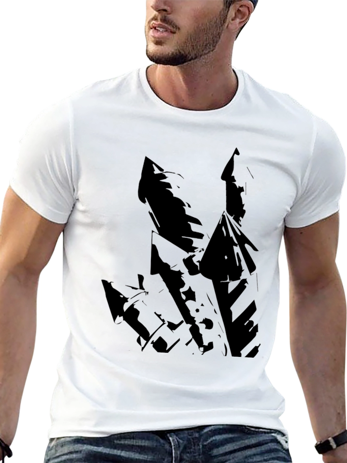 Mens Black T-Shirt with Abstract Castle Design