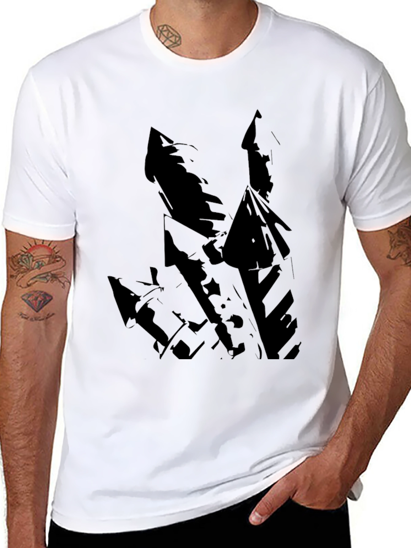 Mens Black T-Shirt with Abstract Castle Design