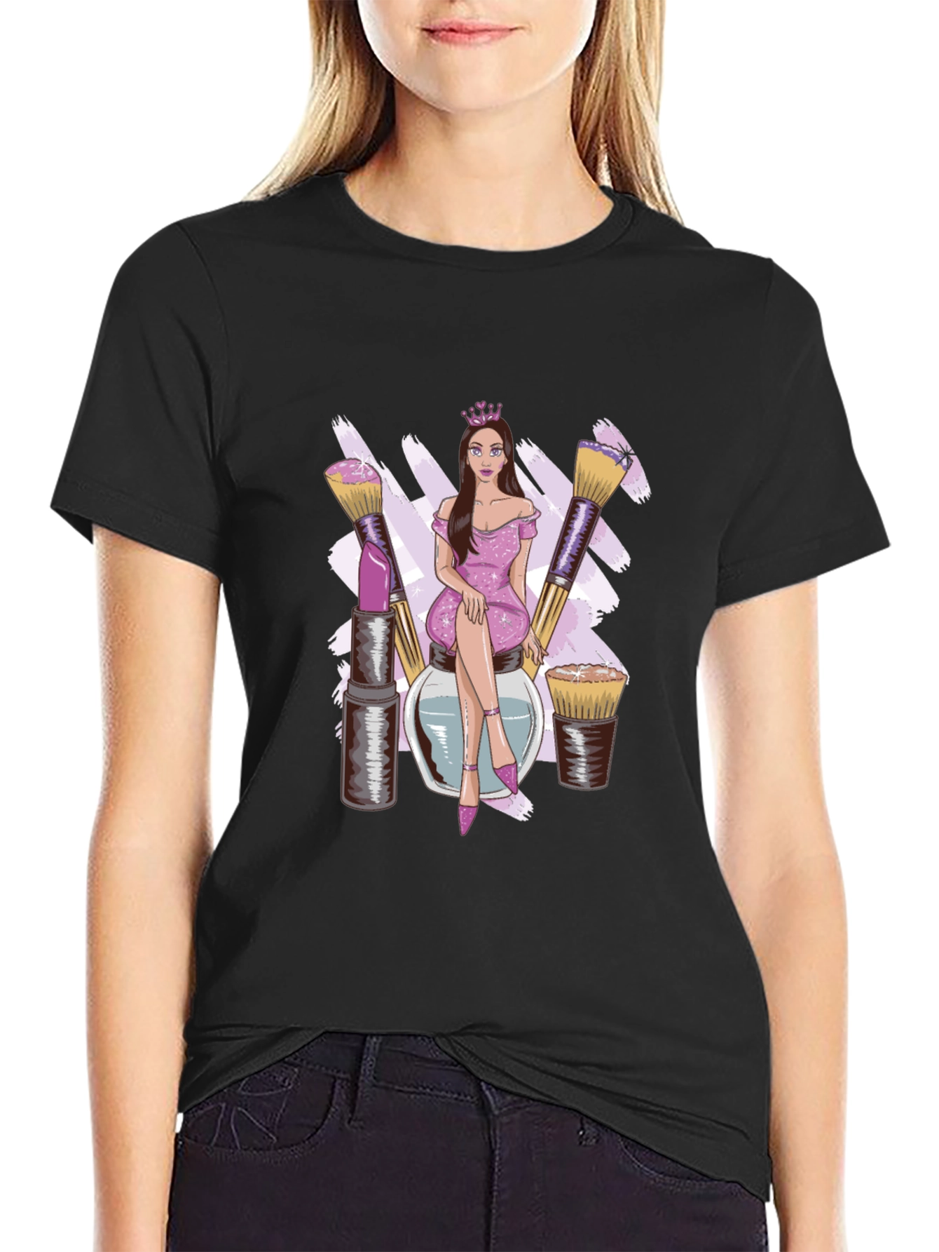 Makeup Queen Graphic Tee - Stylish Black T-Shirt