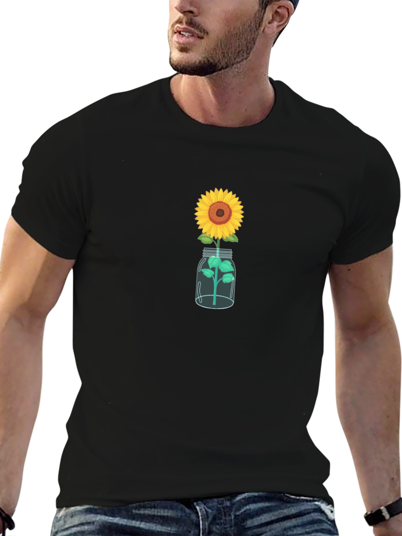 Sunflower in Jar Graphic Tee - Black