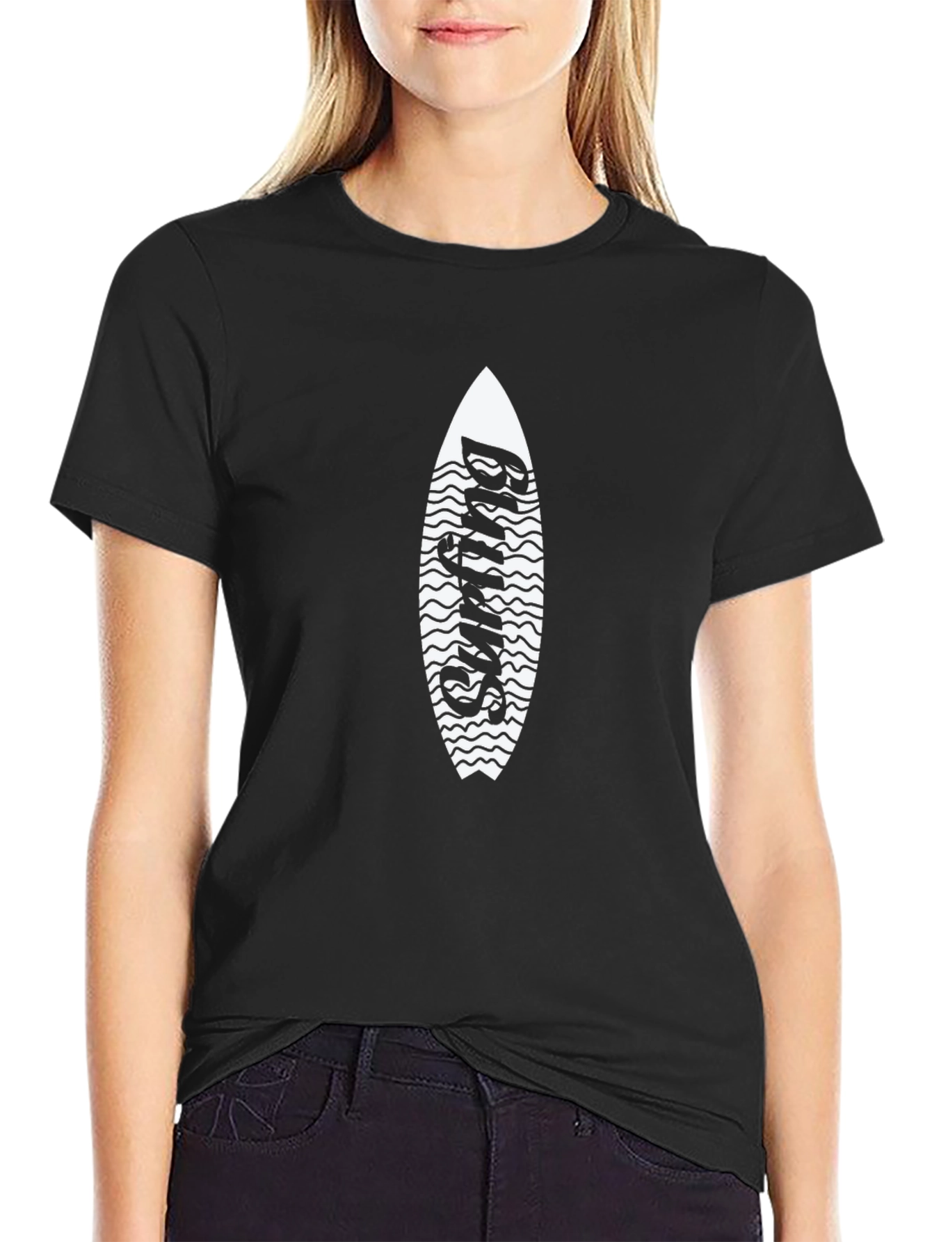 Surfing Surfboard Graphic Tee - Black