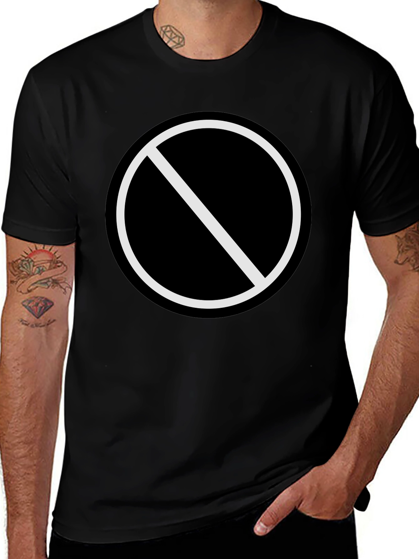 Black T-Shirt with No Symbol Graphic Print