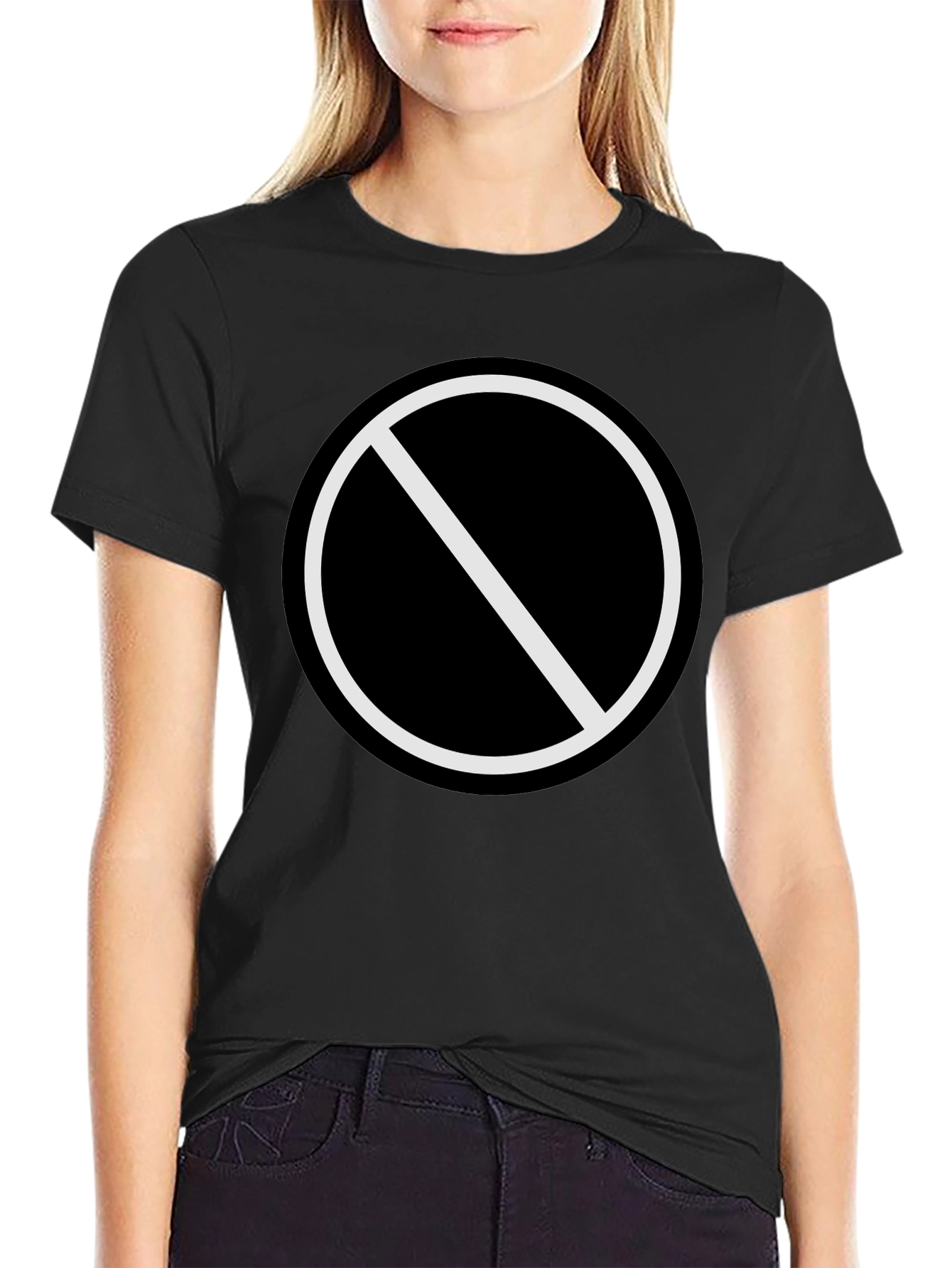 Black T-Shirt with No Symbol Graphic Print
