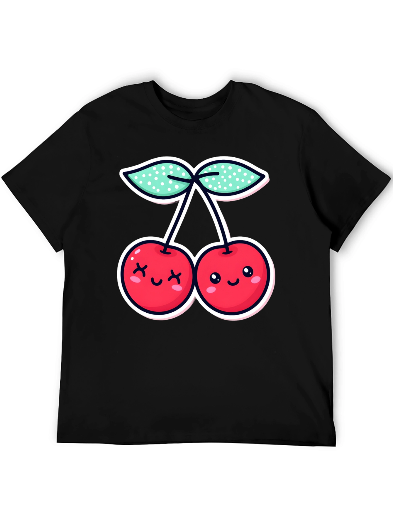 Cute Cherries Graphic Tee - Black Cotton T-Shirt